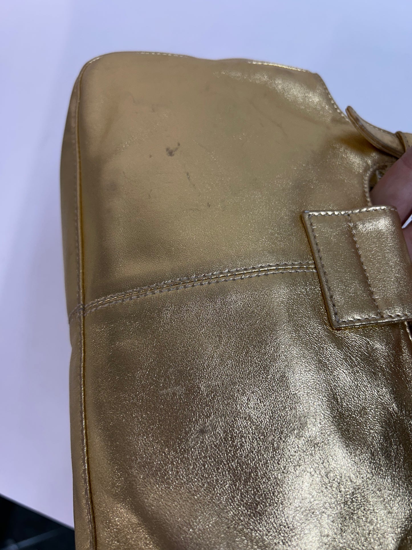 Fendi Gold Metallic Leather Jeweled Shoulder Bag