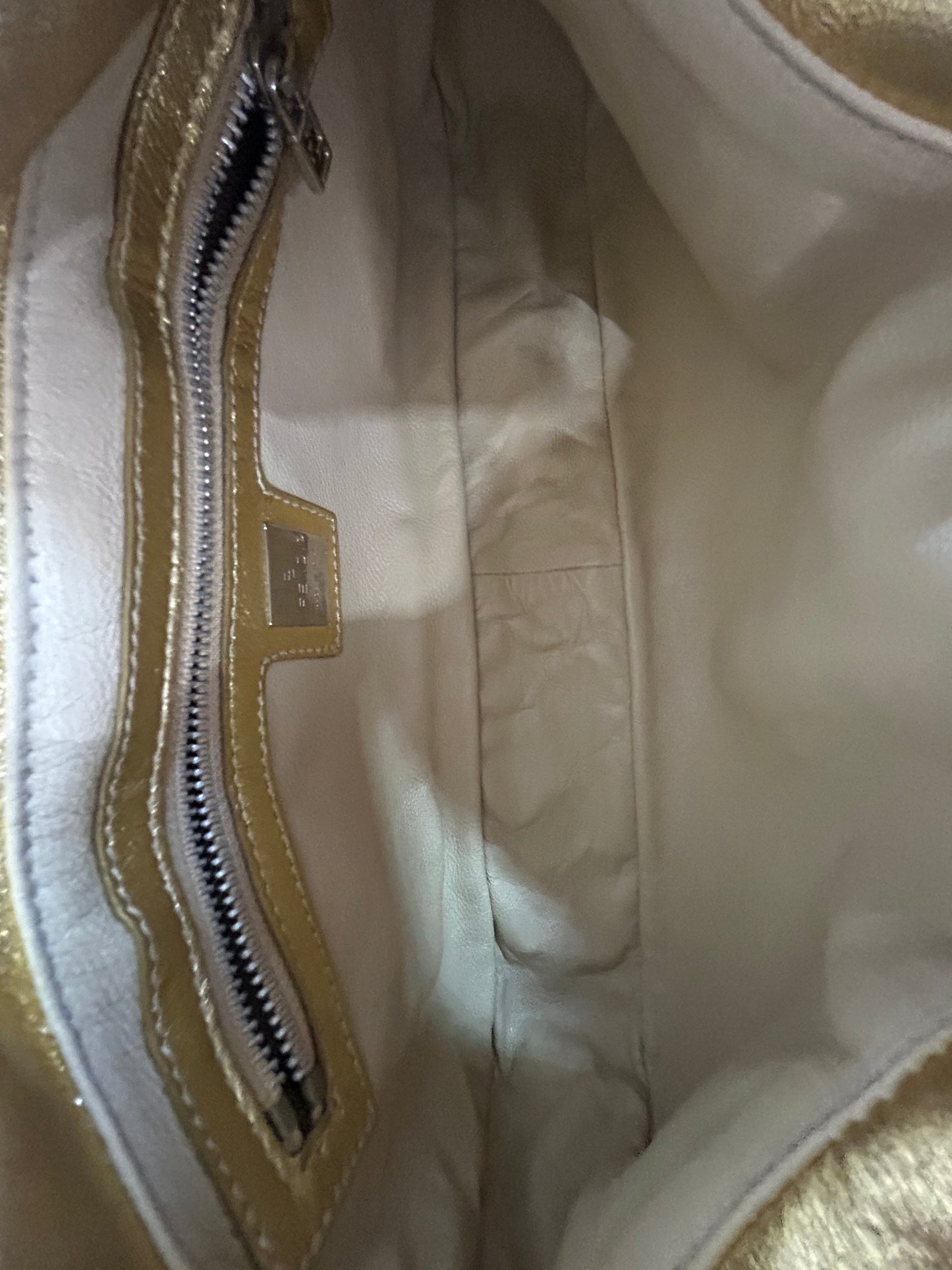 Fendi Gold Metallic Leather Jeweled Shoulder Bag