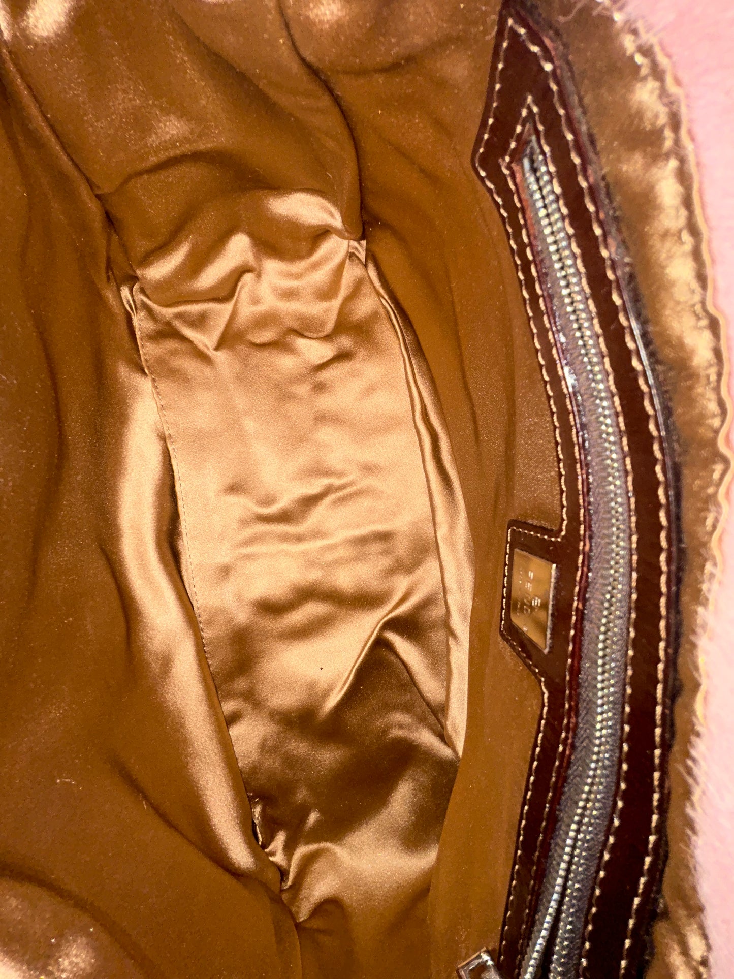 Fendi Pink & Brown Pony-Hair Cow Printed Mamma Baguette