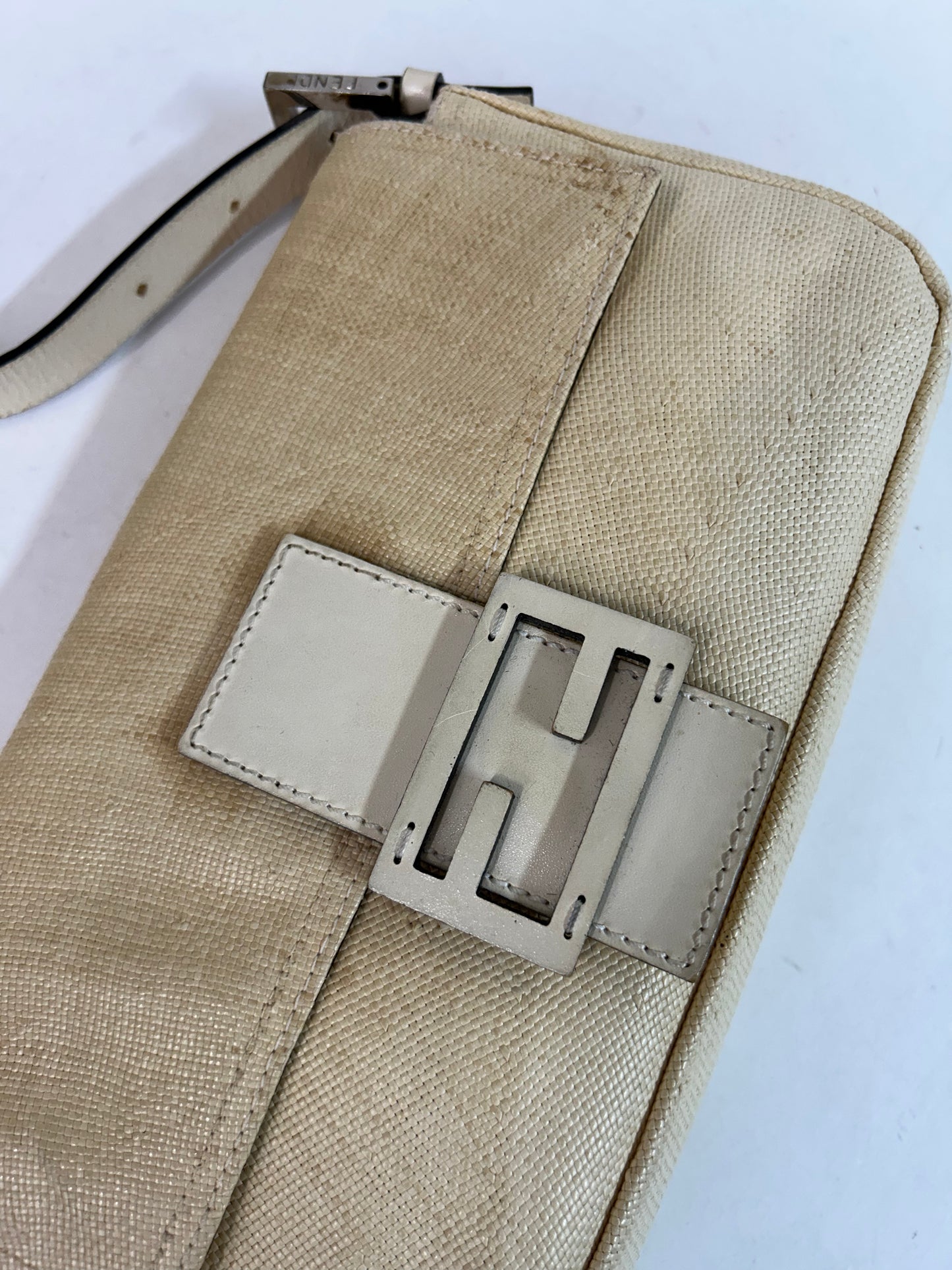 Fendi Brown & Ivory Tweed Leather Baguette Shoulder Bag