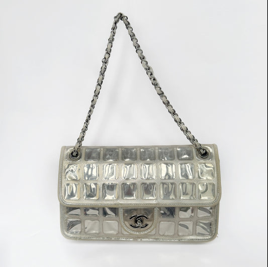Chanel PVC & Lambskin Silver Ice Cube Flap Bag