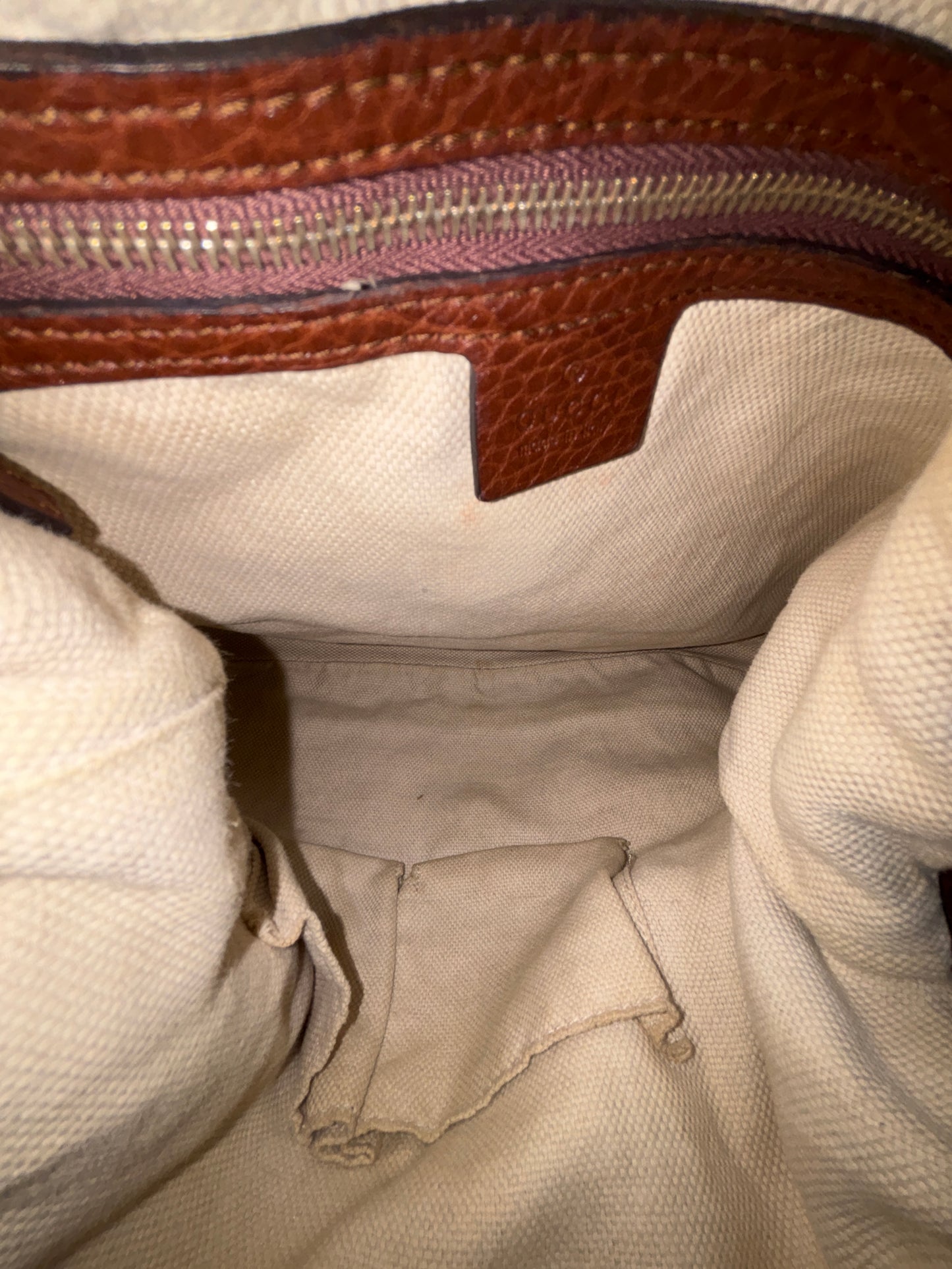 Gucci Beige & Brown Canvas & Leather Monogram Jackie Shoulder Bag