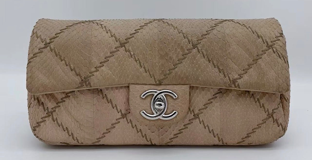 Chanel Beige Snakeskin Ultra Stitch Quilted Flap SHW