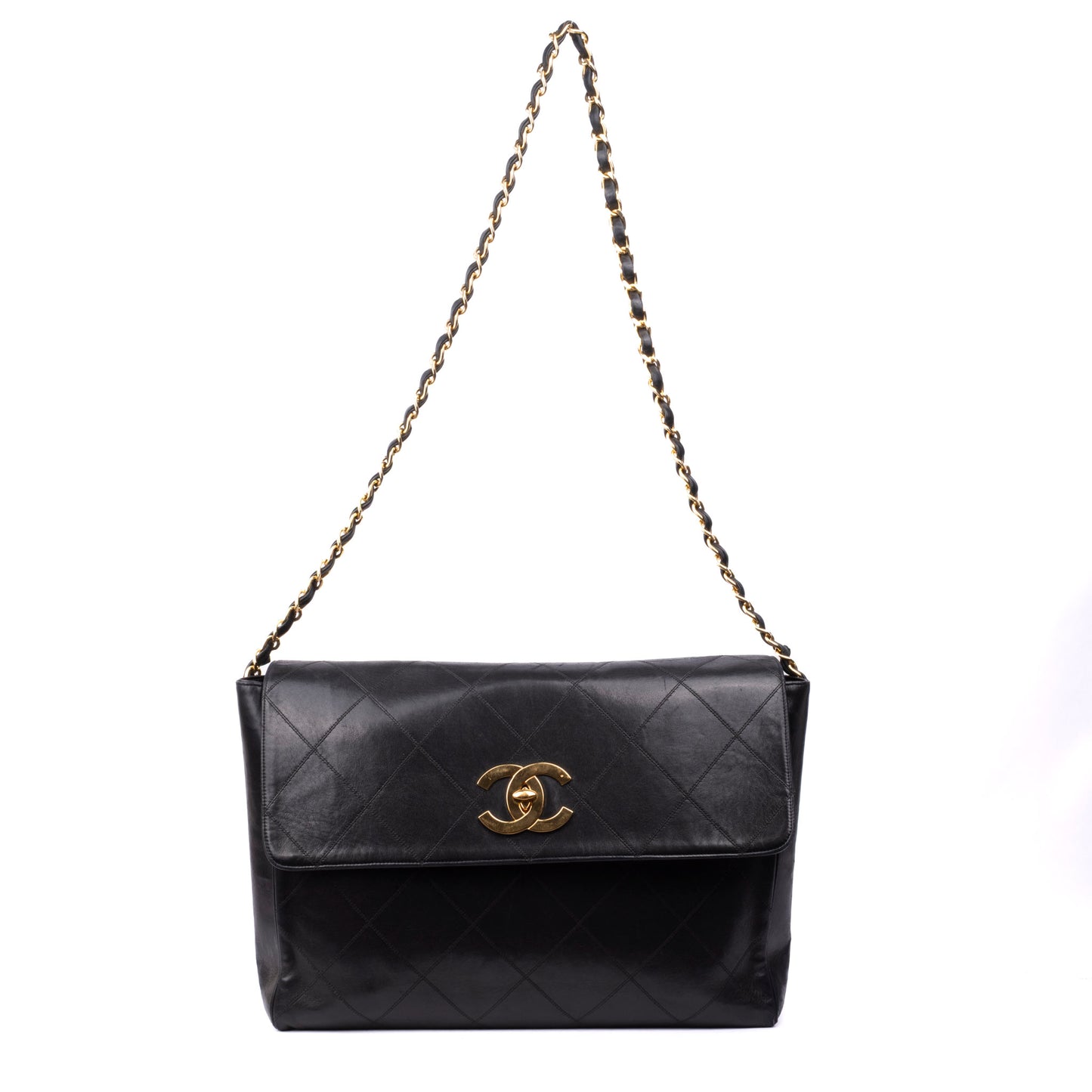 Chanel Black Lambskin Jumbo Hardware Turnlock Flap Bag