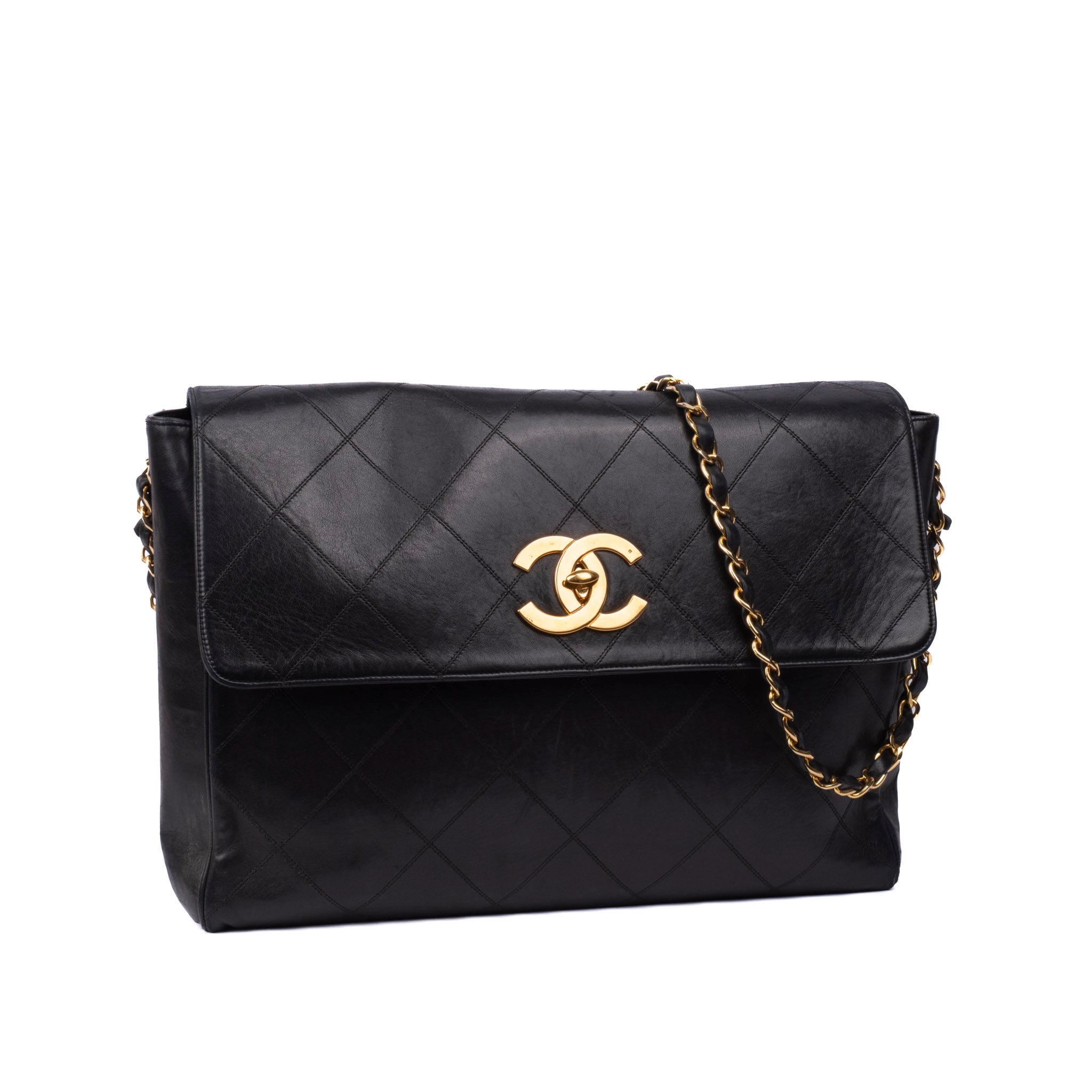 Chanel Black Lambskin Jumbo Hardware Turnlock Flap Bag – Rebelonging