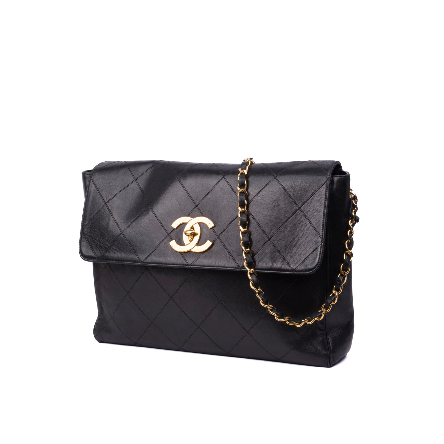 Chanel Black Lambskin Jumbo Hardware Turnlock Flap Bag