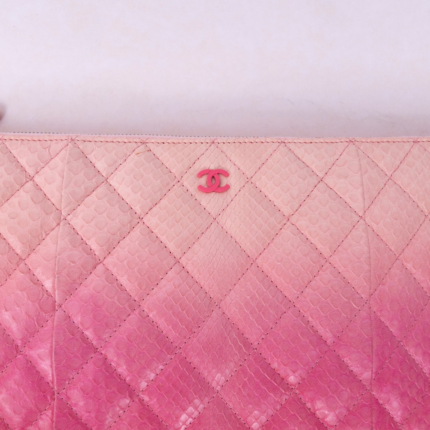 Chanel Pink Multicolored Snakeskin Leather Quilted Clutch Bag