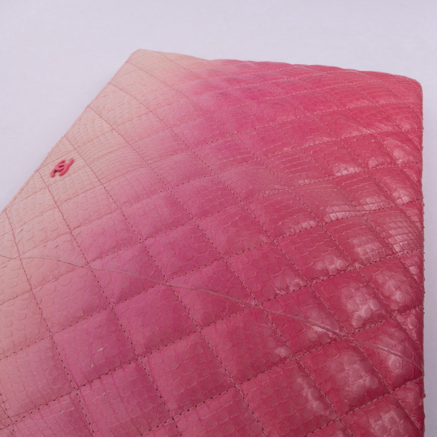 Chanel Pink Multicolored Snakeskin Leather Quilted Clutch Bag