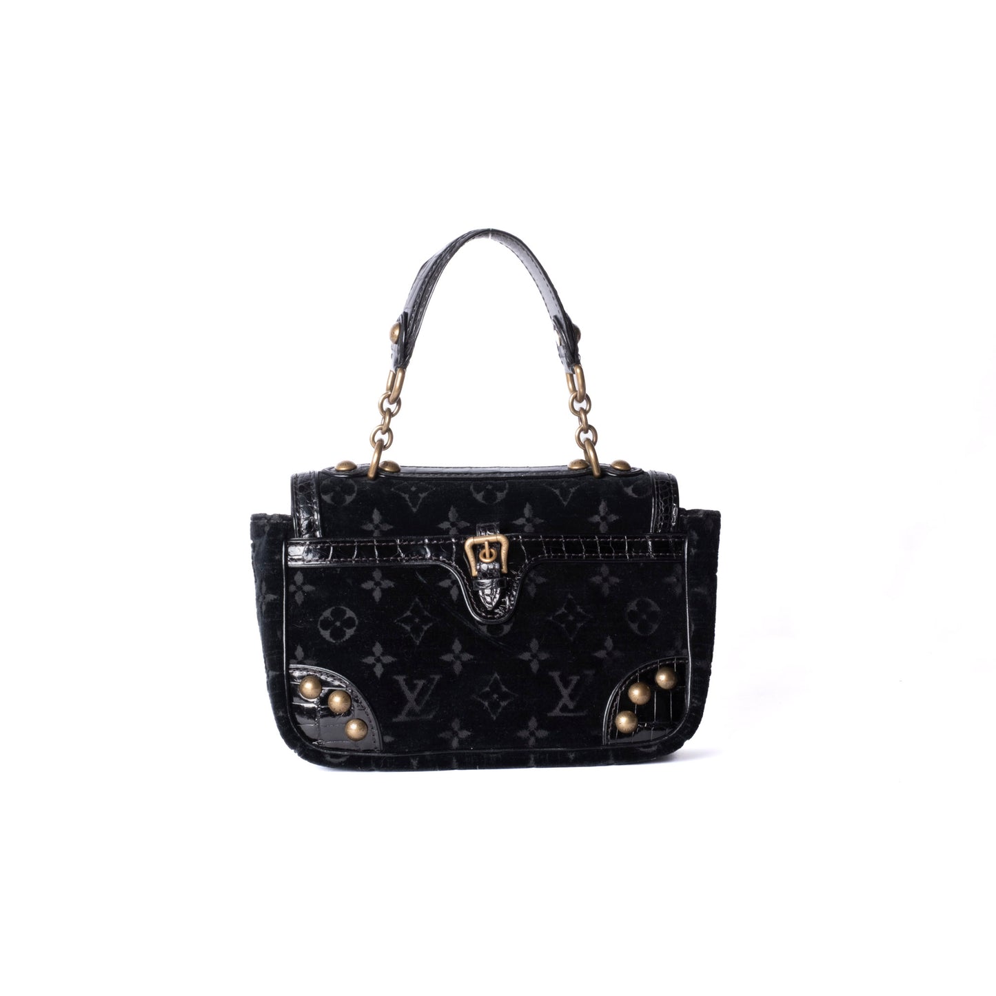 Louis Vuitton Black Velour & Alligator Irvine Top Handle Bag