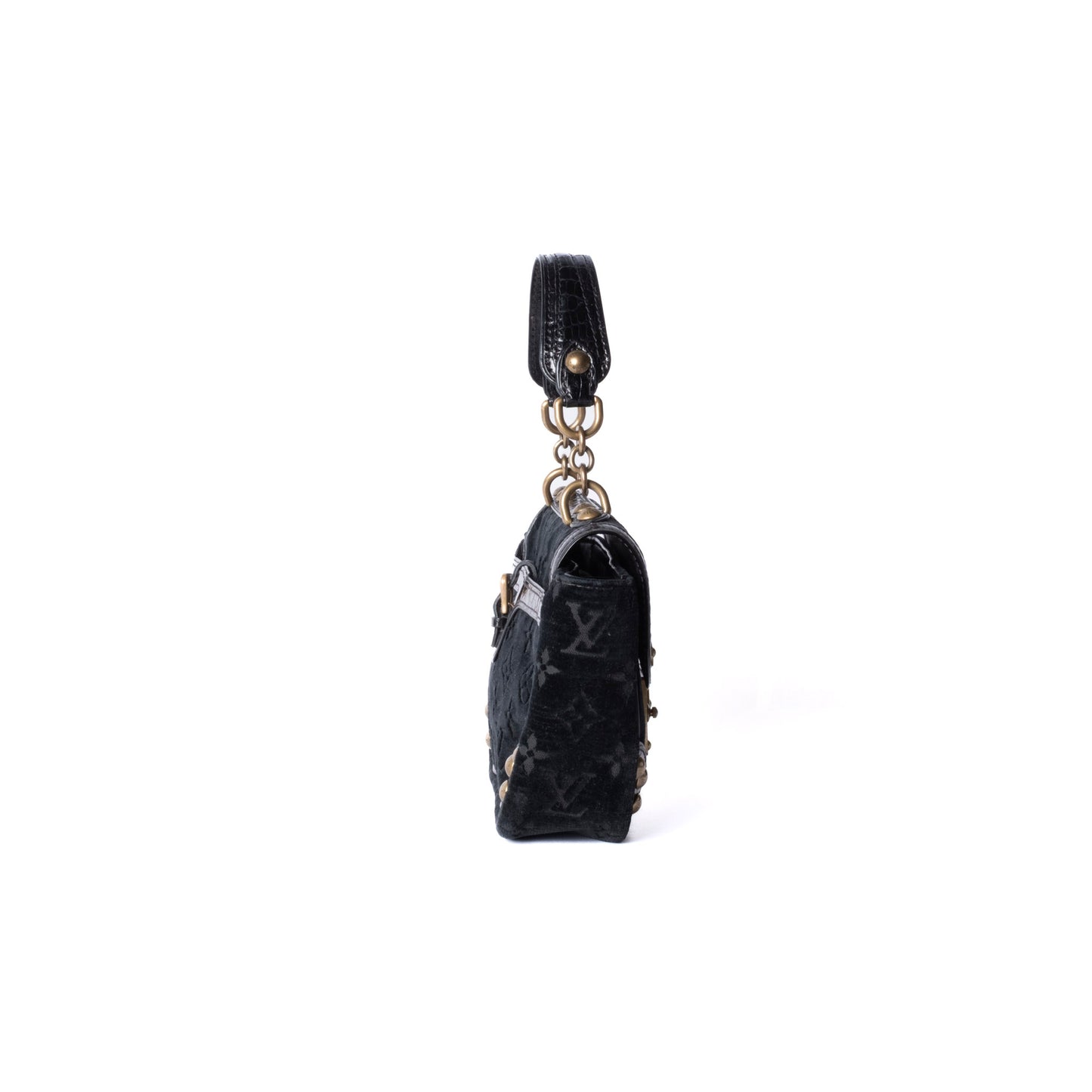 Louis Vuitton Black Velour & Alligator Irvine Top Handle Bag