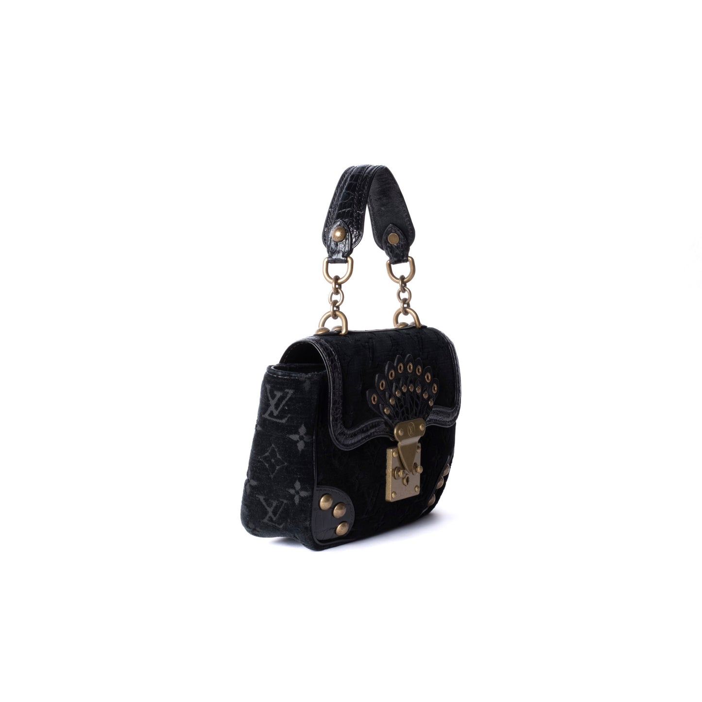 Louis Vuitton Black Velour & Alligator Irvine Top Handle Bag