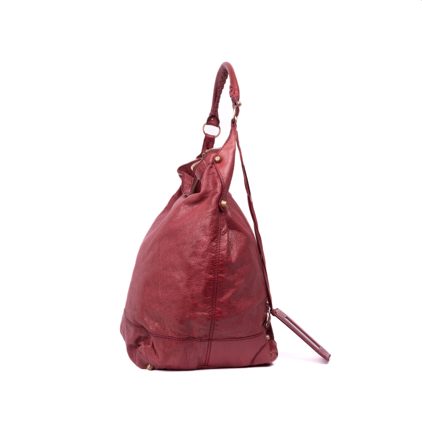 Balenciaga Burgundy Leather Slouchy Day Bag