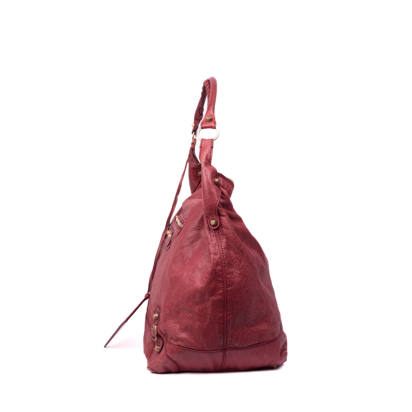 Balenciaga Burgundy Leather Slouchy Day Bag