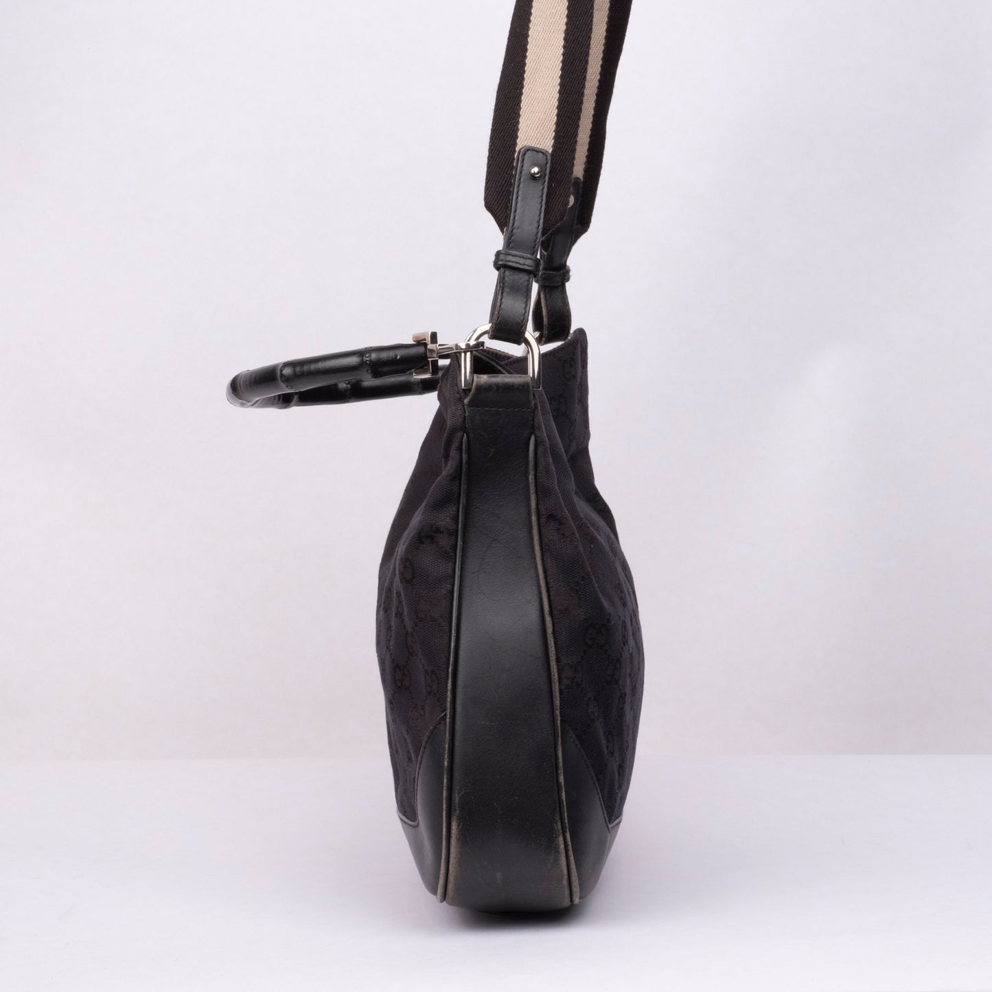 Gucci Black Monogram Canvas Two Way Bamboo Handle