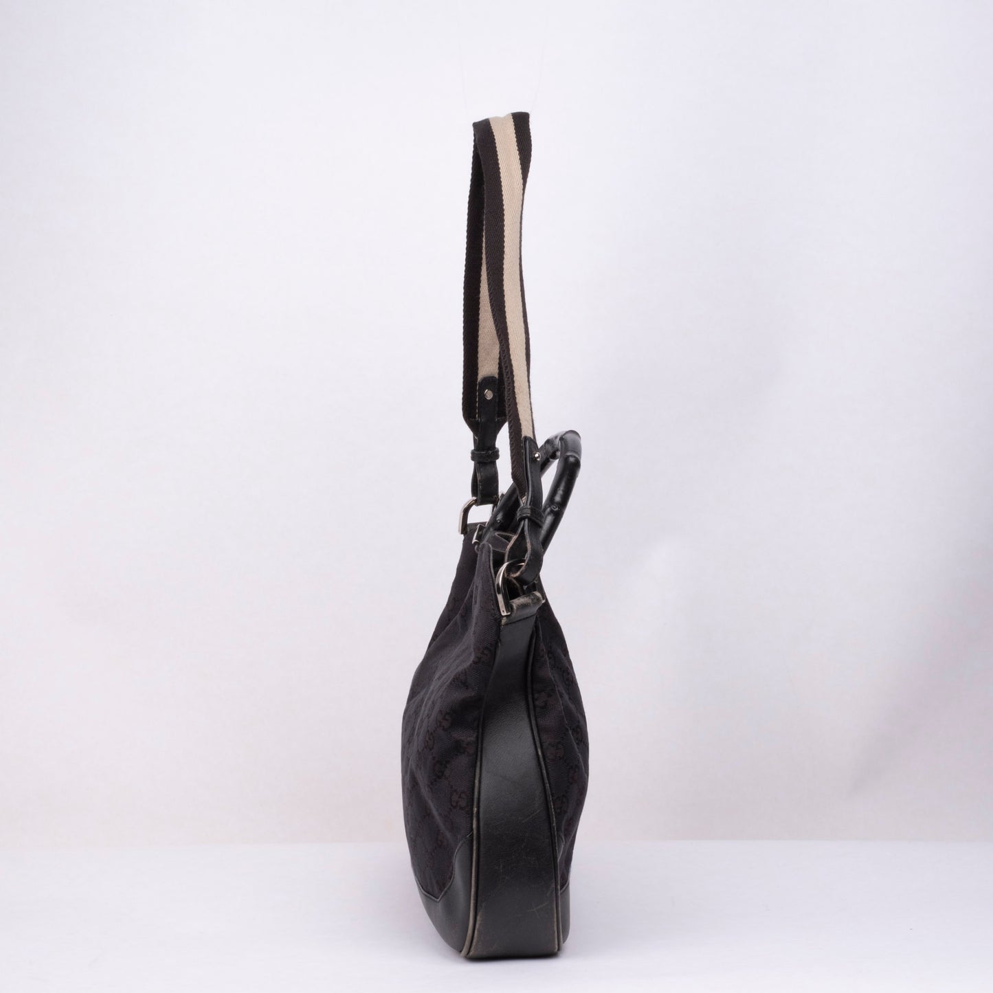Gucci Black Monogram Canvas Two Way Bamboo Handle