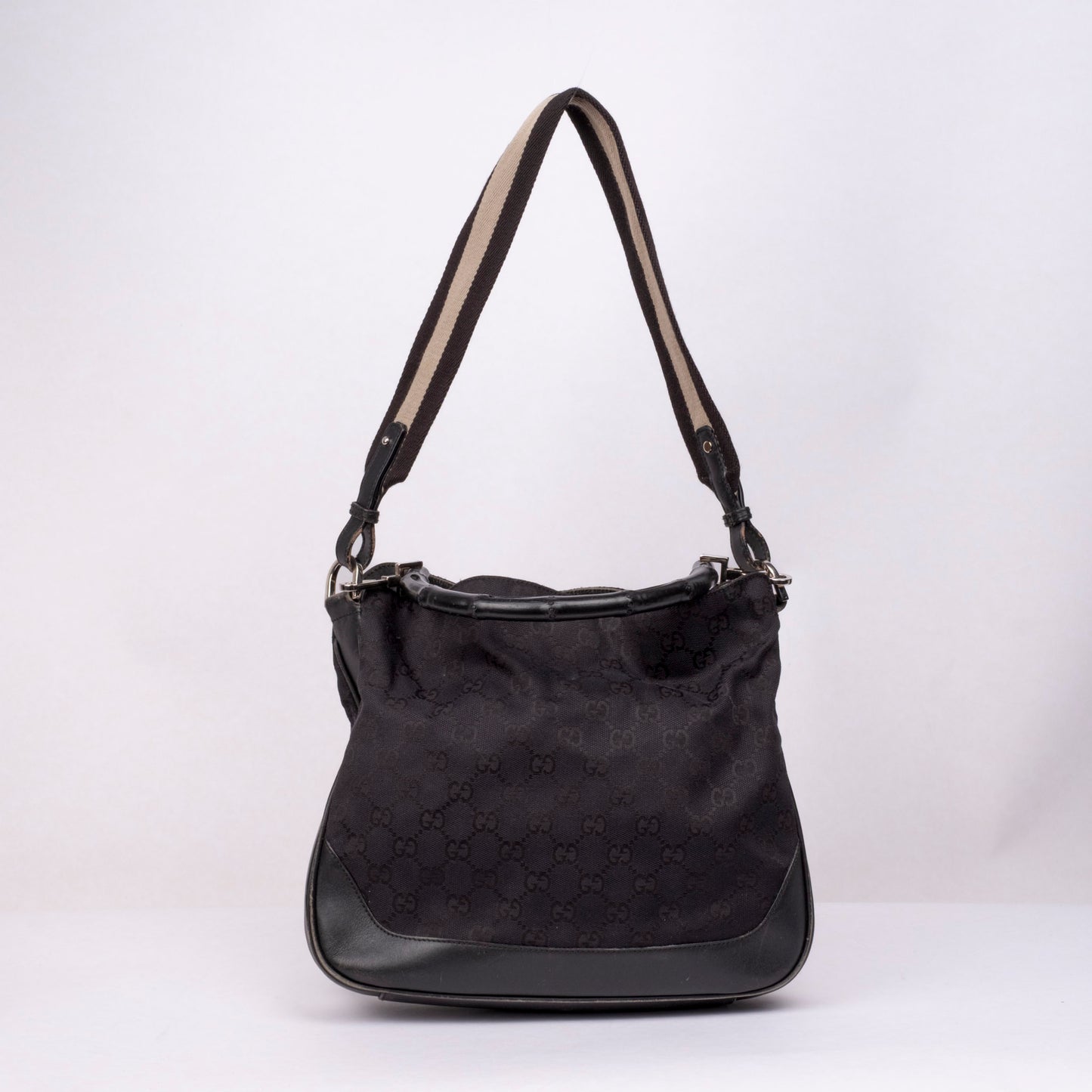 Gucci Black Monogram Canvas Two Way Bamboo Handle