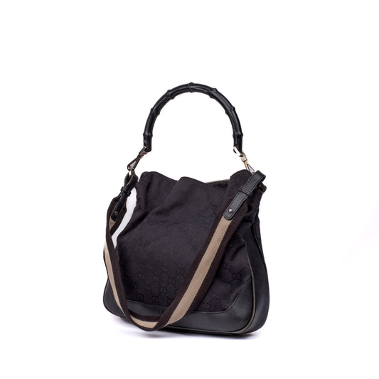 Gucci Black Monogram Canvas Two Way Bamboo Handle