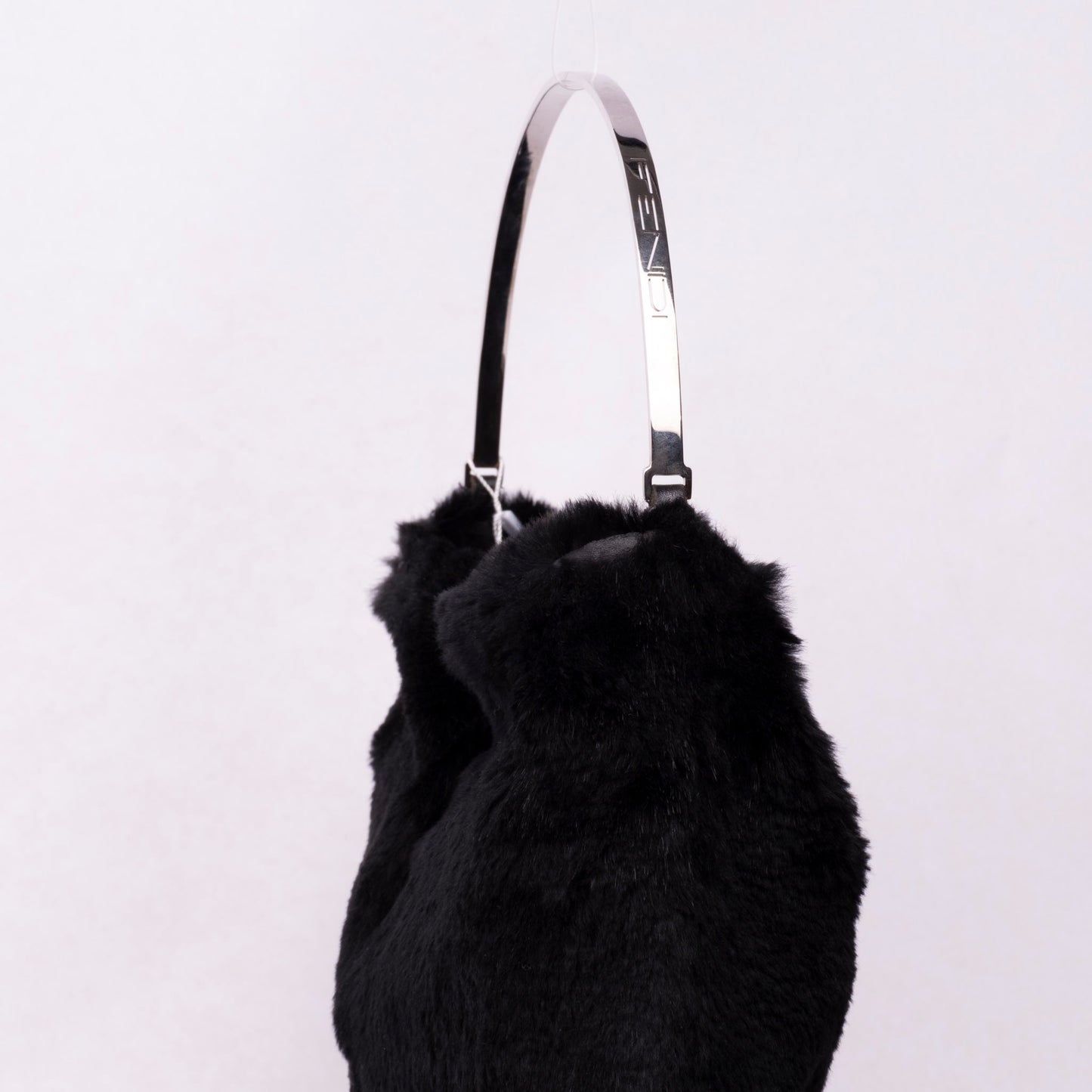 Fendi Black Rabbit Fur Metal Handle Bag