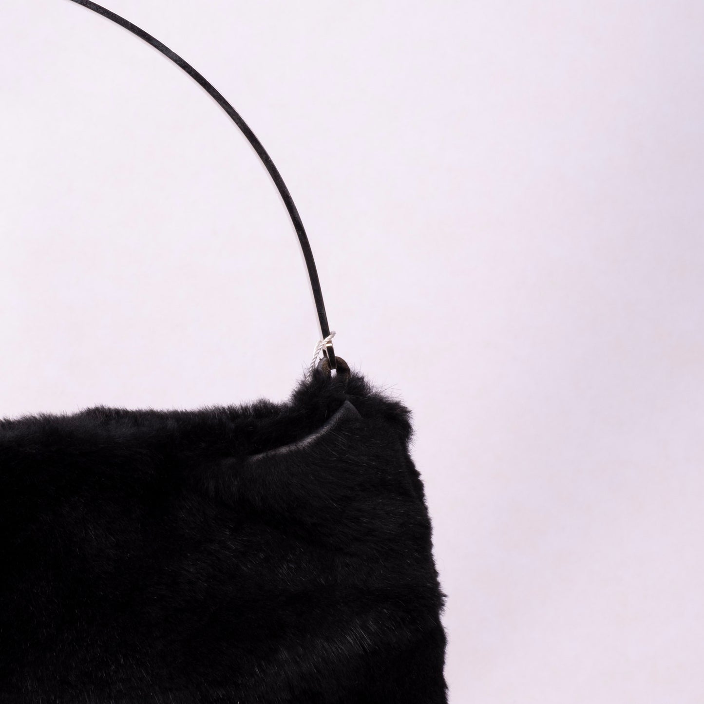 Fendi Black Rabbit Fur Metal Handle Bag