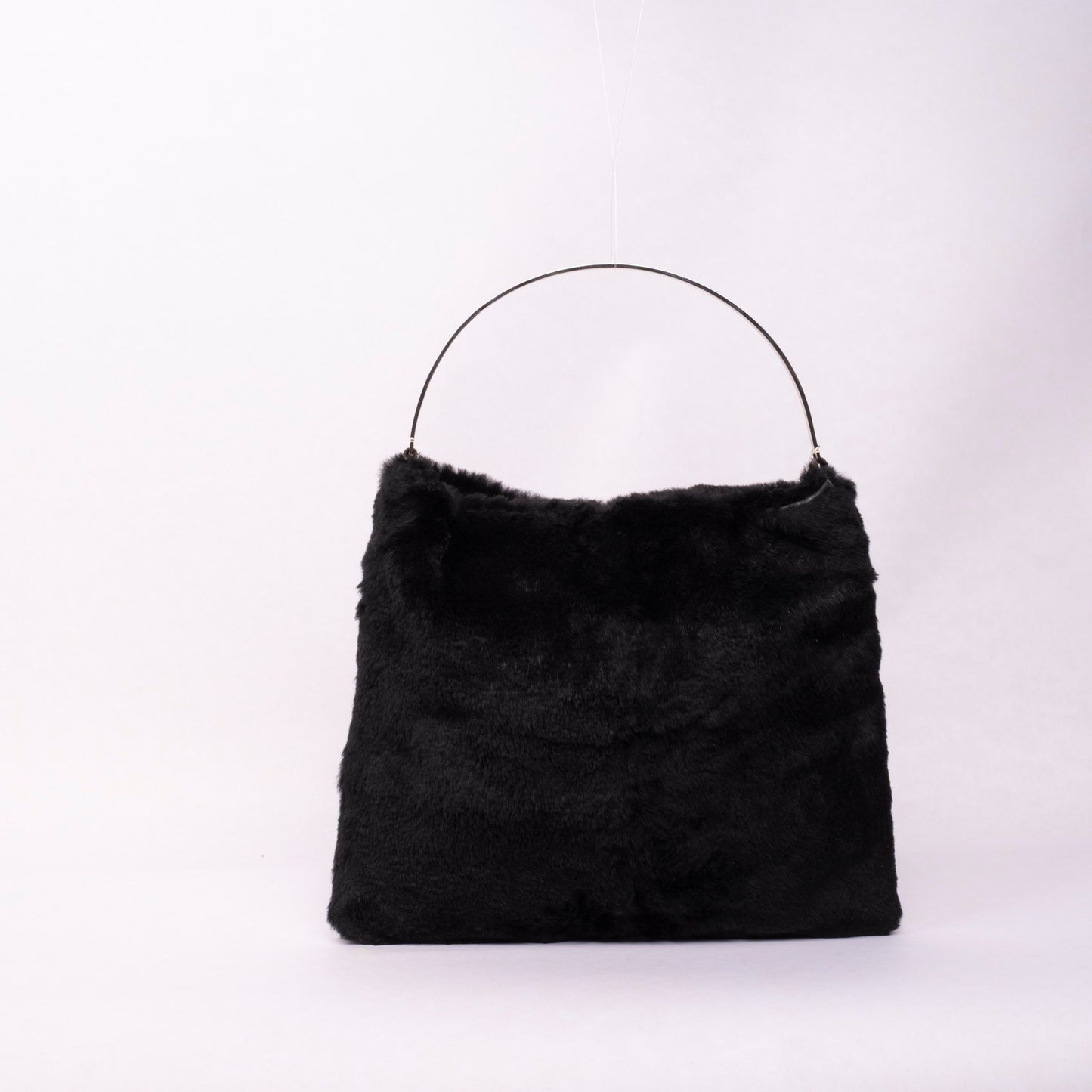 Fendi Black Rabbit Fur Metal Handle Bag