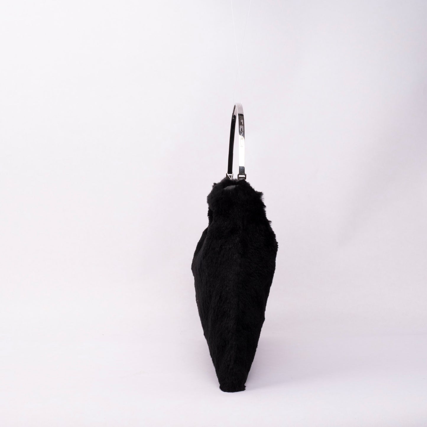 Fendi Black Rabbit Fur Metal Handle Bag