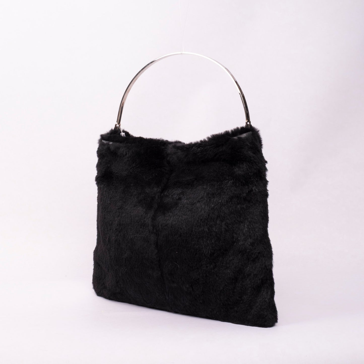 Fendi Black Rabbit Fur Metal Handle Bag