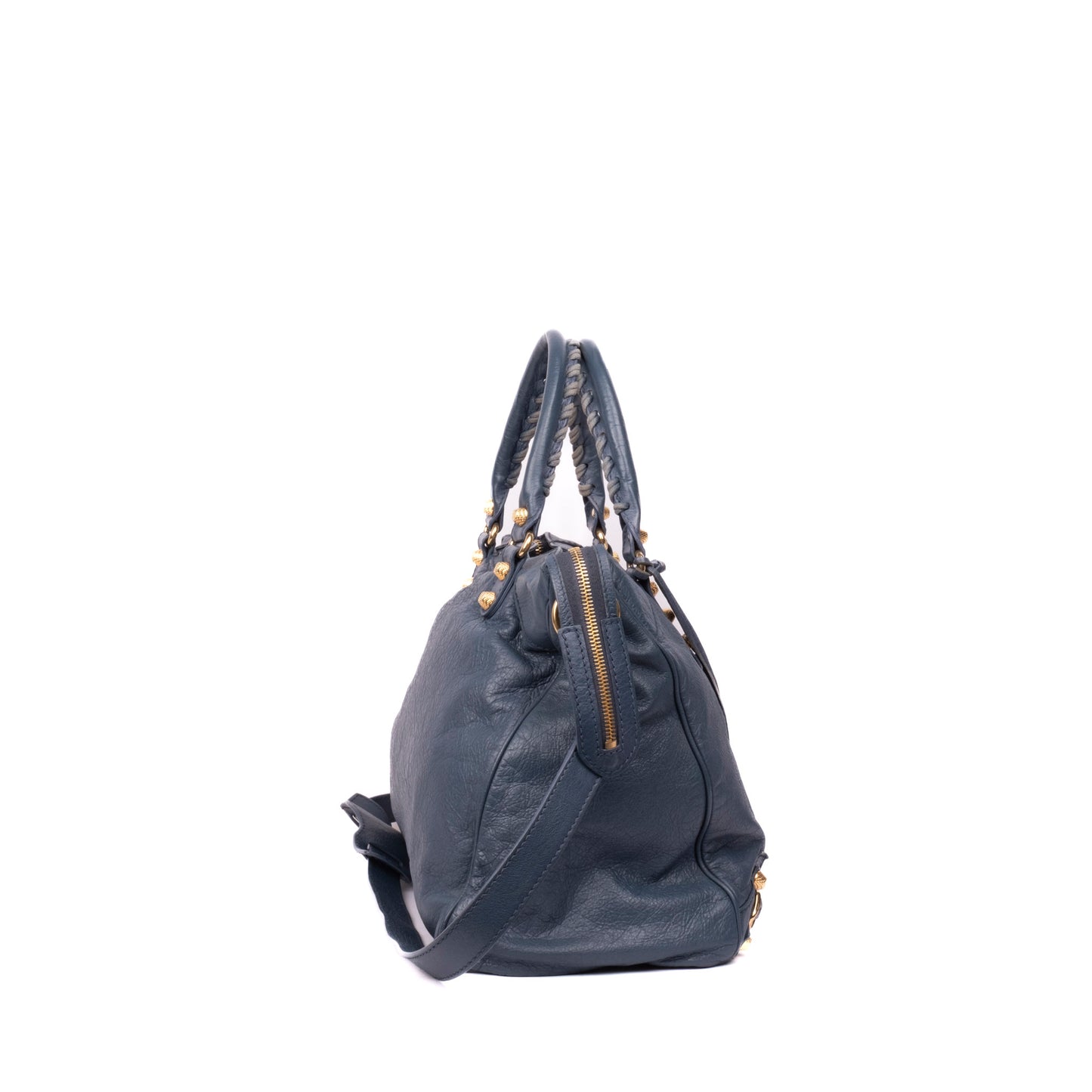 Balenciaga Dark Blue Leather Motorcycle Velo Bag w/ Crossbody Strap