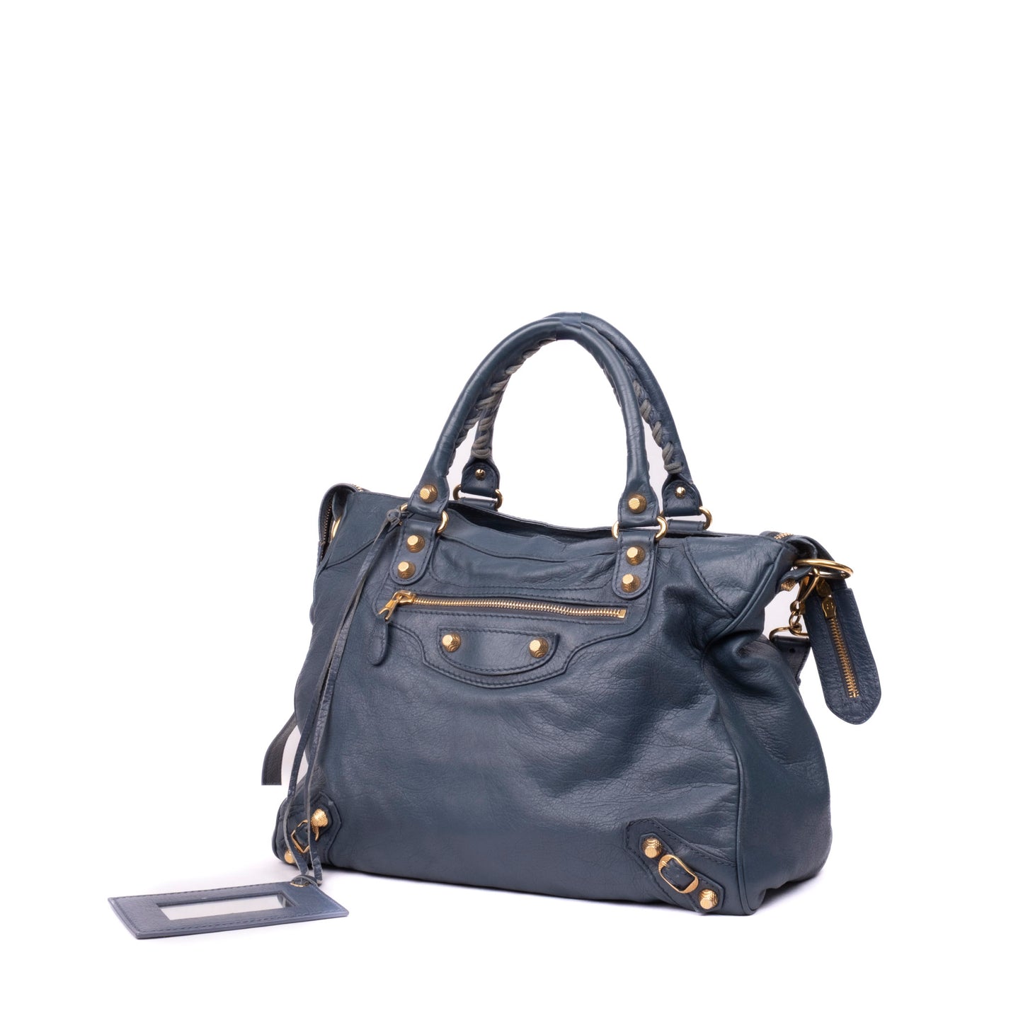 Balenciaga Dark Blue Leather Motorcycle Velo Bag w/ Crossbody Strap