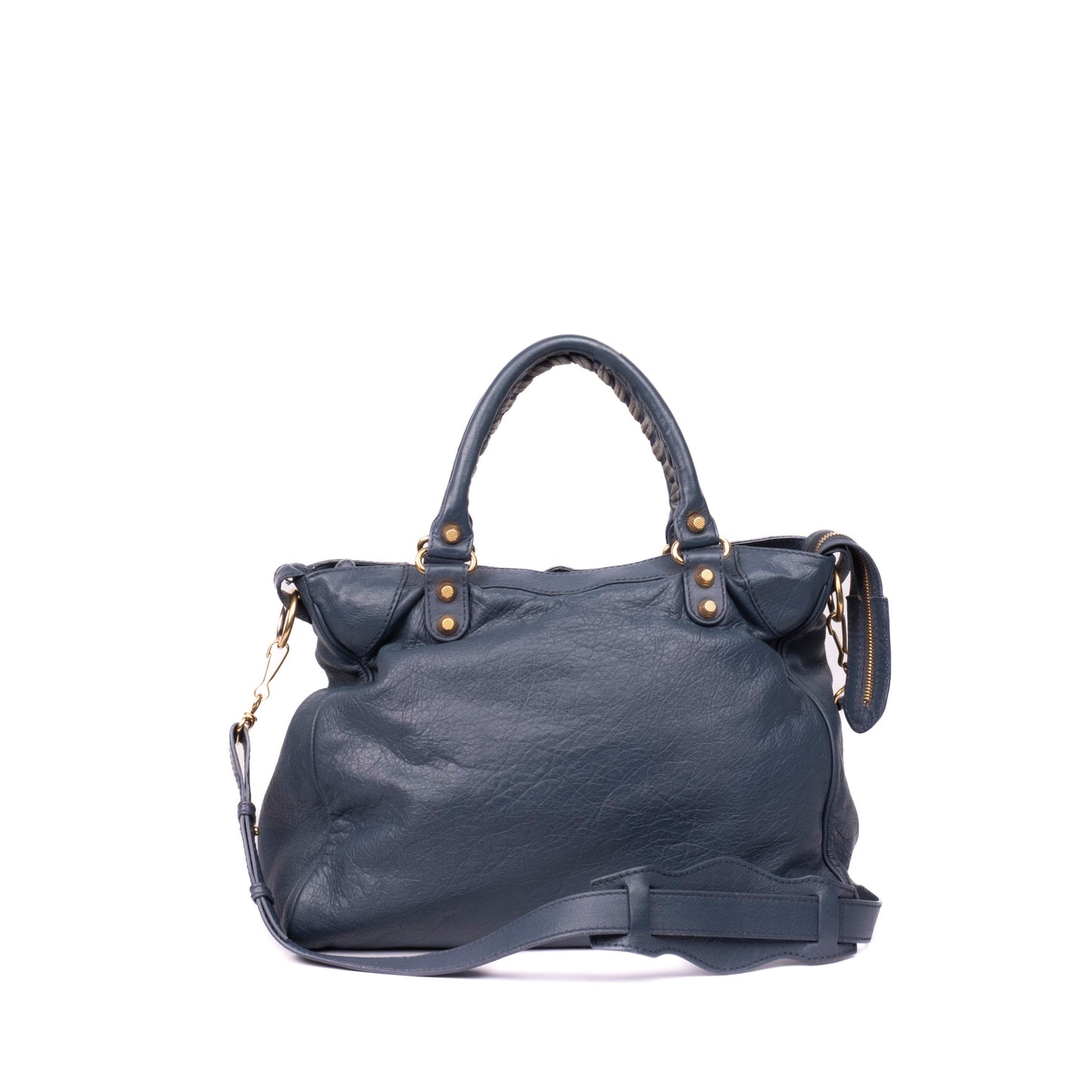 Balenciaga Dark Blue Leather Motorcycle Velo Bag w/ Crossbody Strap