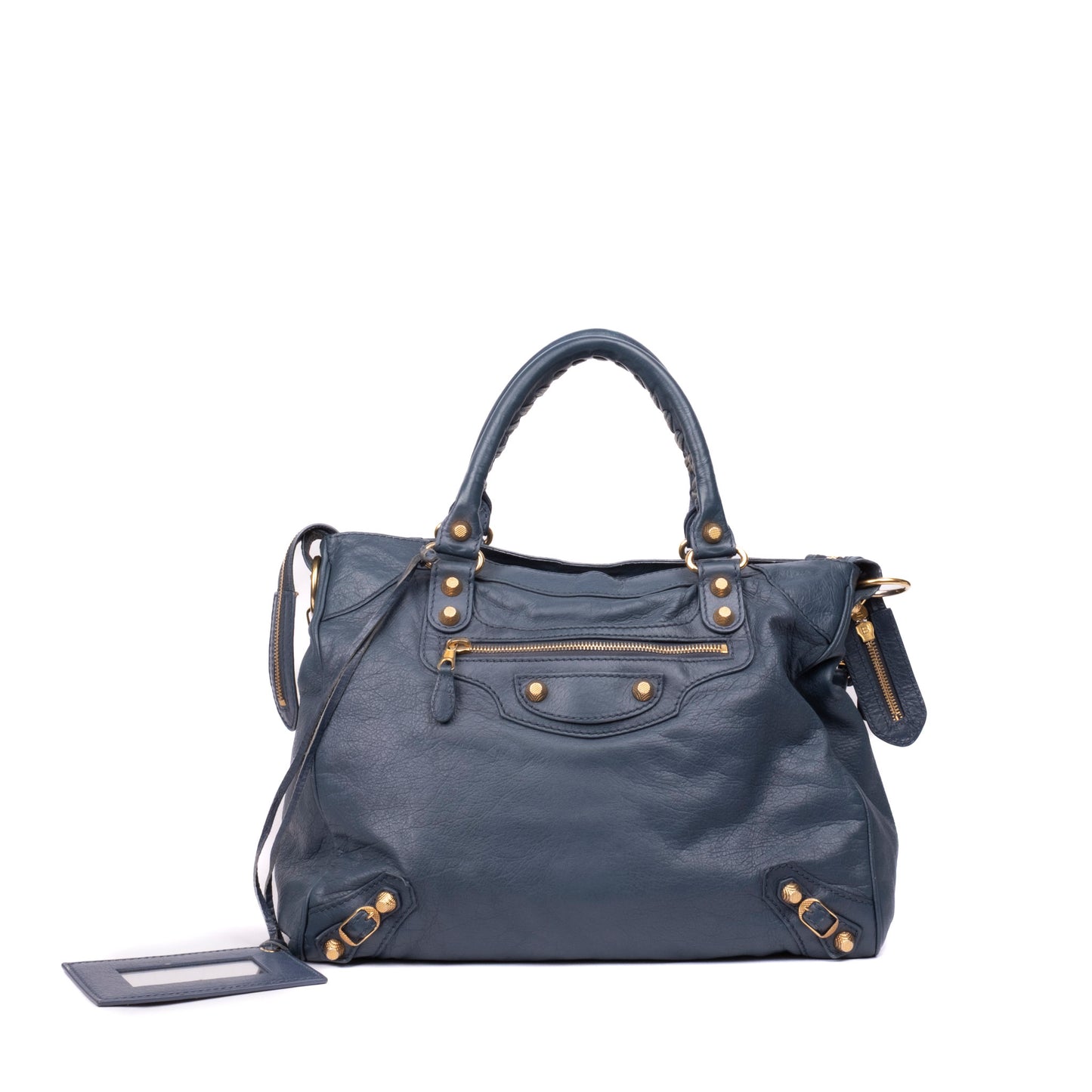 Balenciaga Dark Blue Leather Motorcycle Velo Bag w/ Crossbody Strap