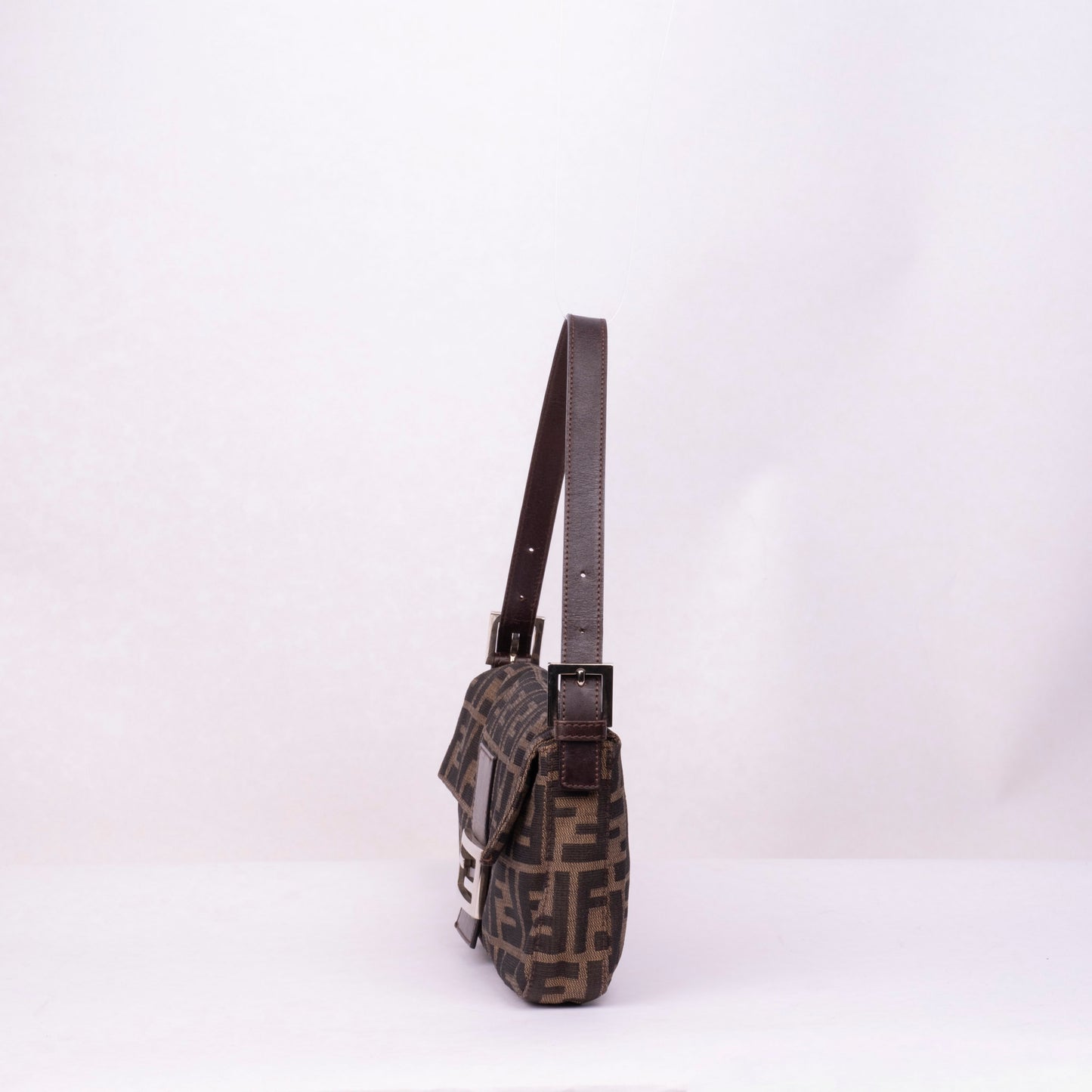 Fendi Brown Canvas Zucca Monogram Classic Baguette Shoulder Bag