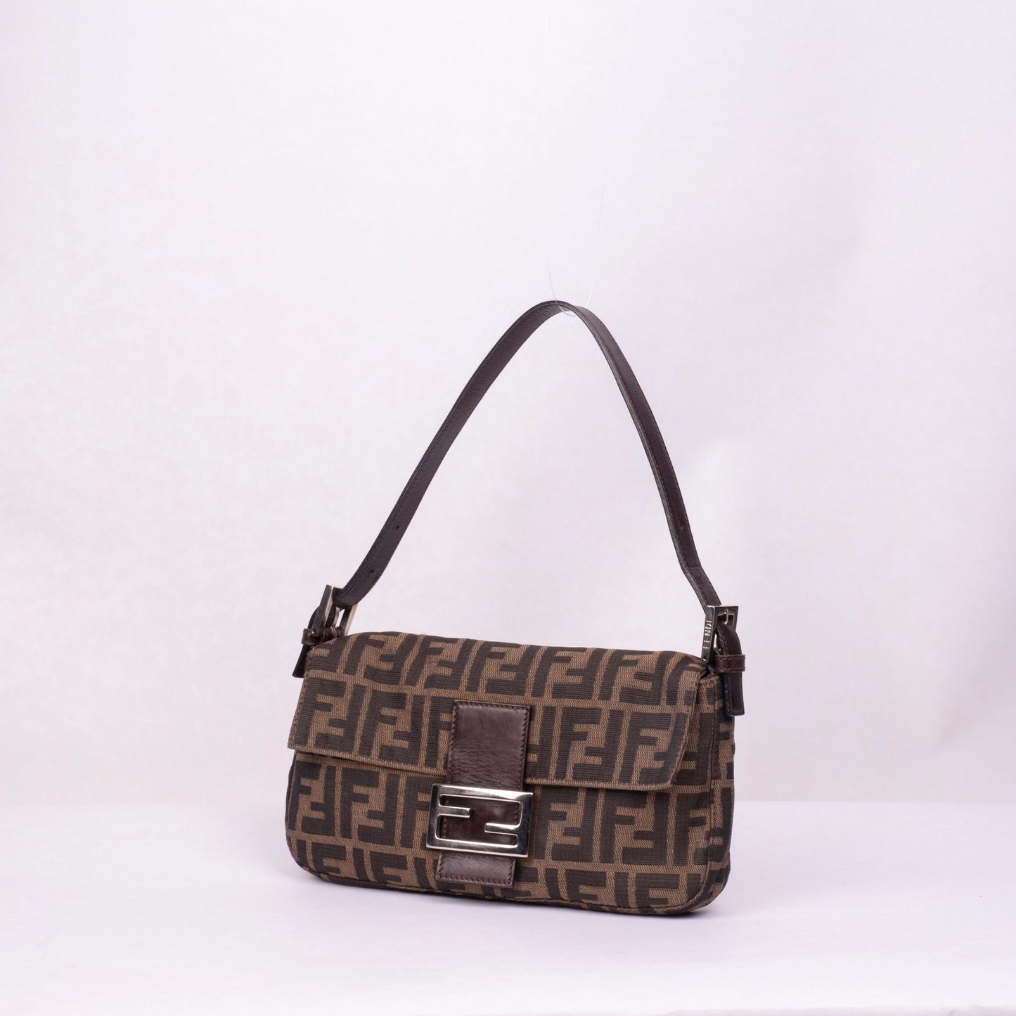 Fendi Brown Canvas Zucca Monogram Classic Baguette Shoulder Bag