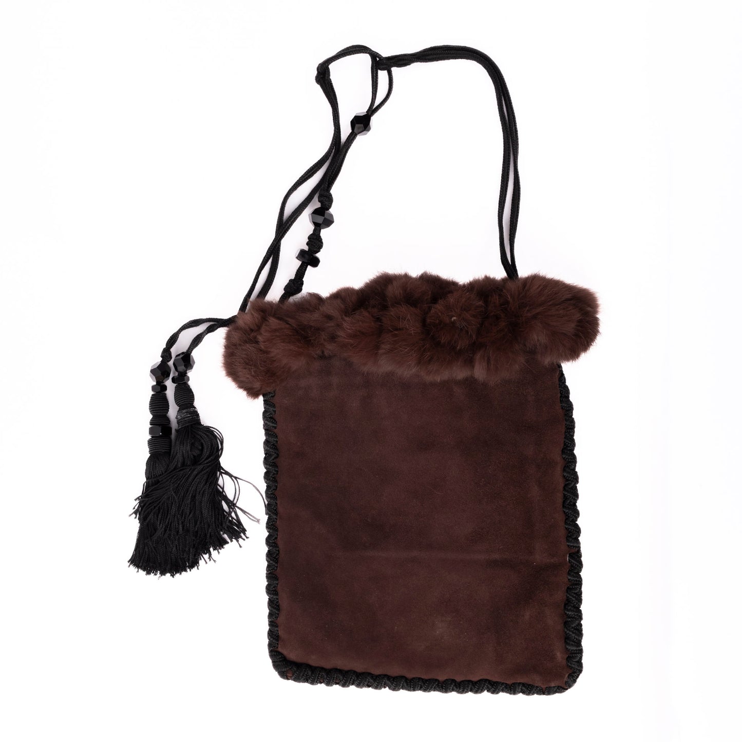 Prada Brown Suede & Fur Braided Trim Tassel Shoulder Bag