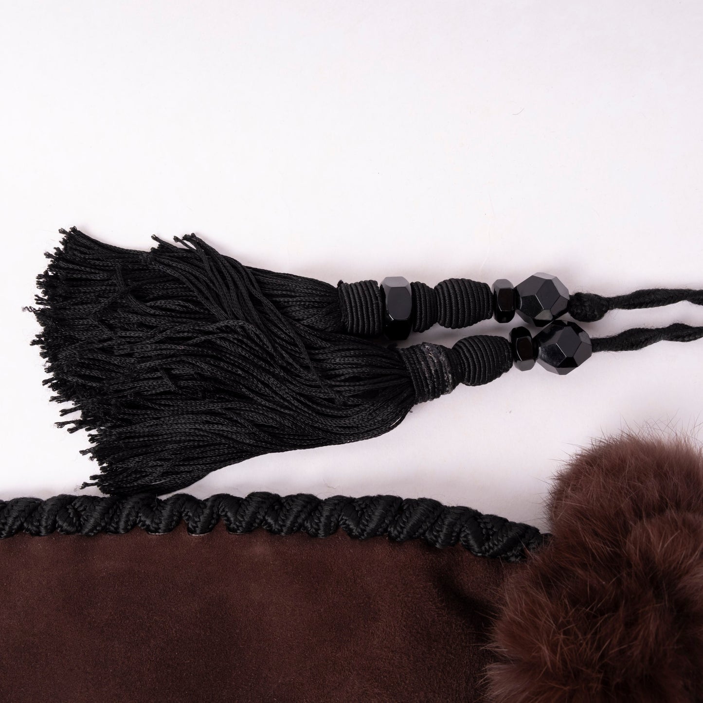 Prada Brown Suede & Fur Braided Trim Tassel Shoulder Bag