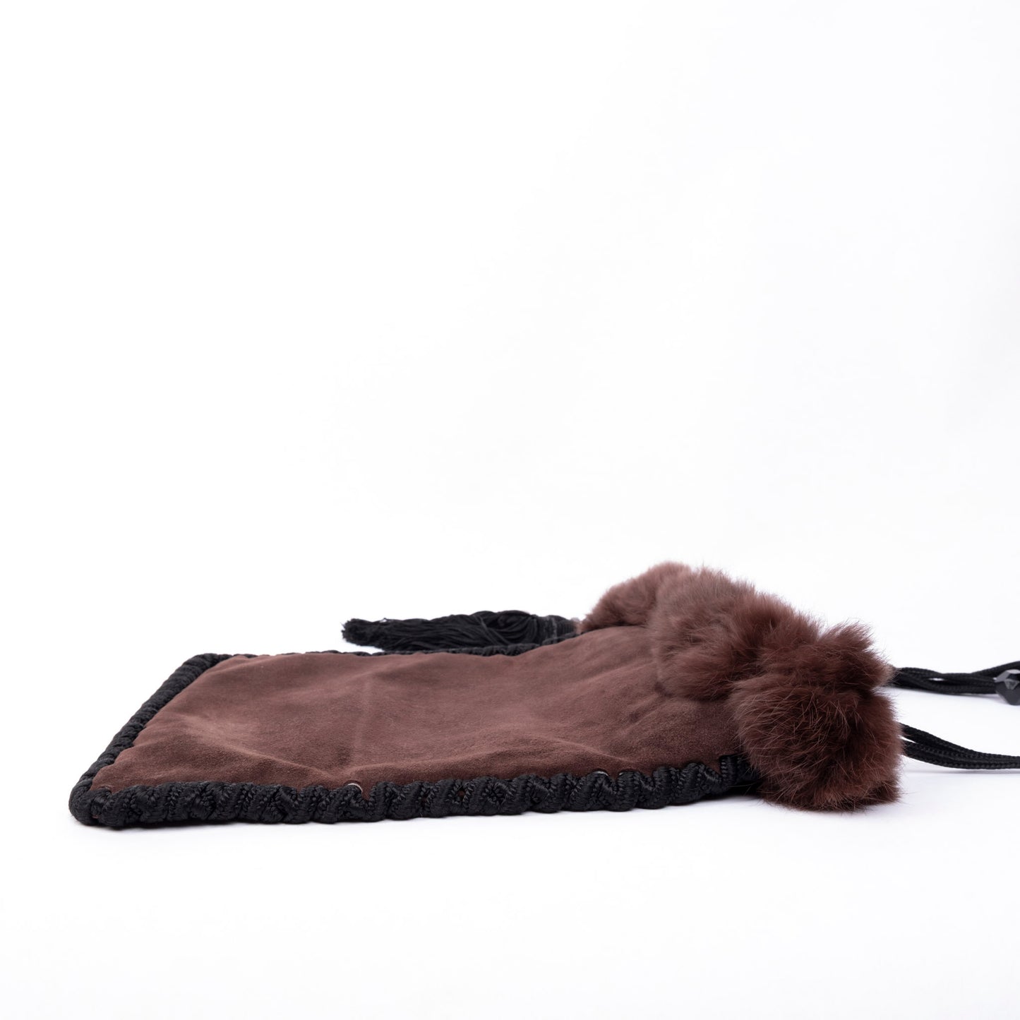 Prada Brown Suede & Fur Braided Trim Tassel Shoulder Bag