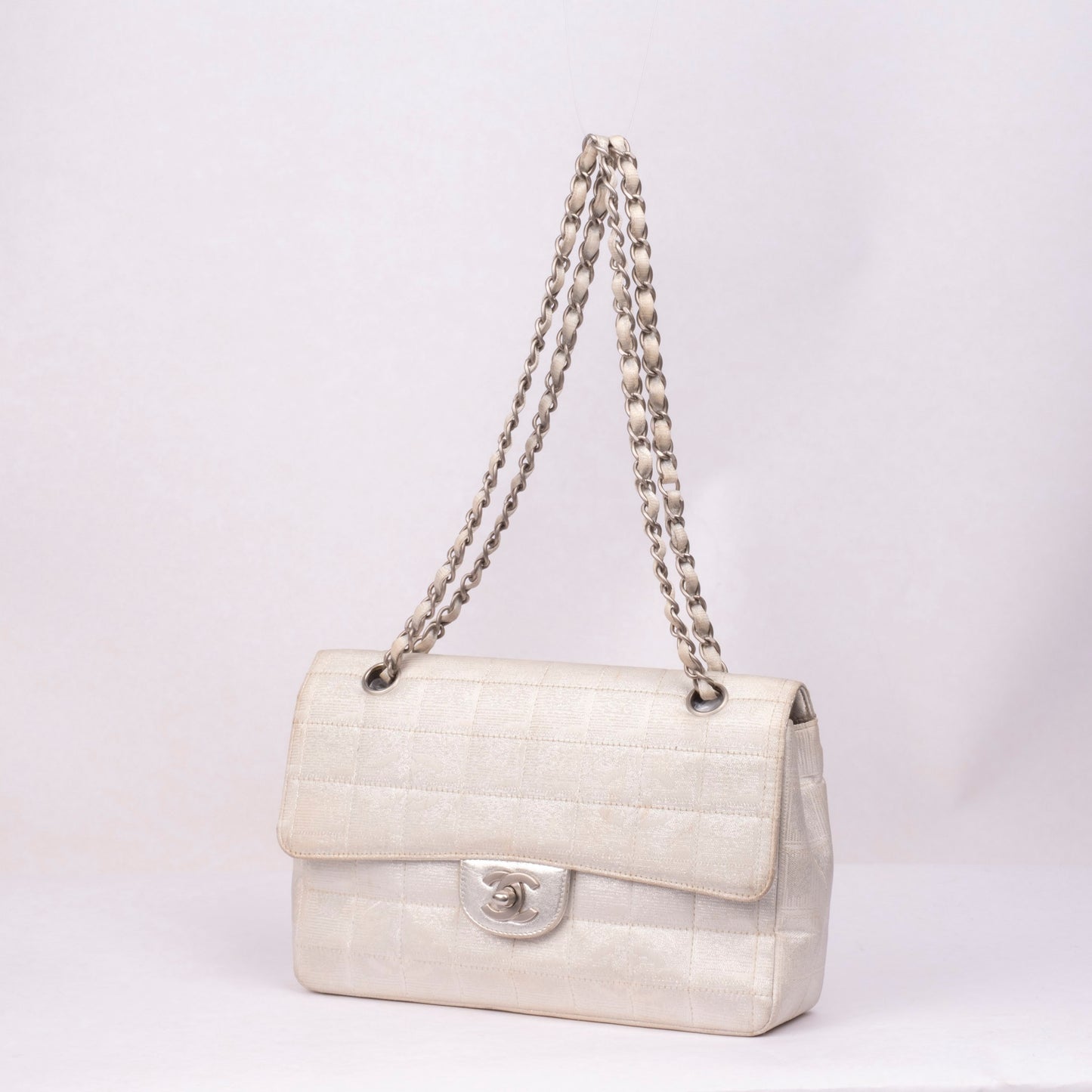 Chanel 2000 Silver Canvas Travel Line Flap
