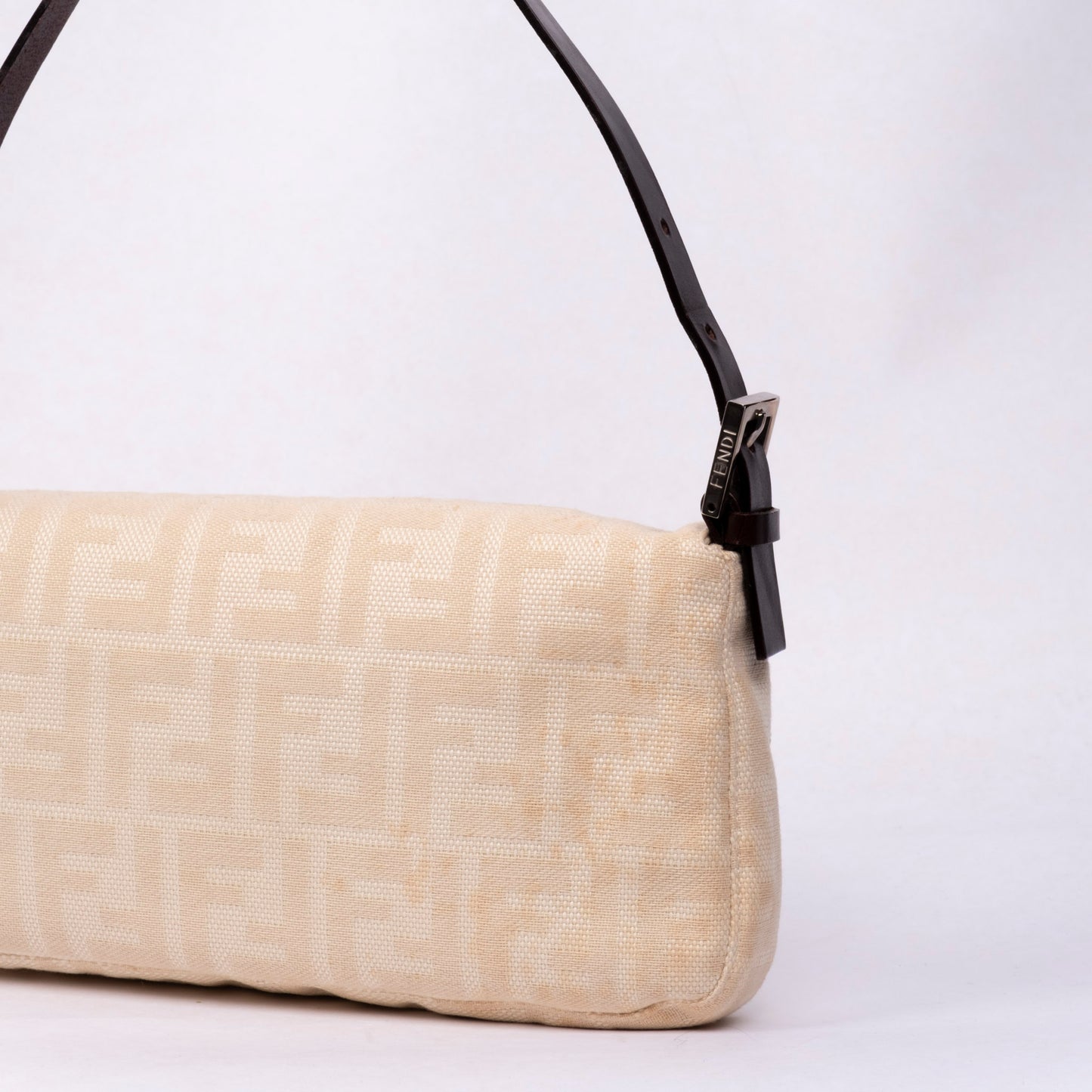 Fendi Cream Zucca Monogram Canvas Baguette Shoulder Bag