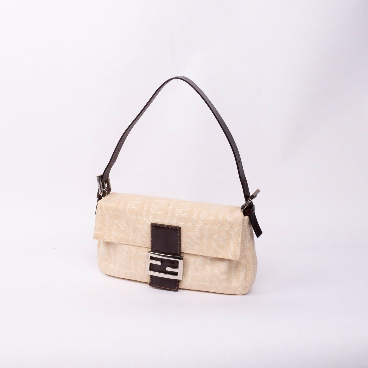 Fendi Cream Zucca Monogram Canvas Baguette Shoulder Bag