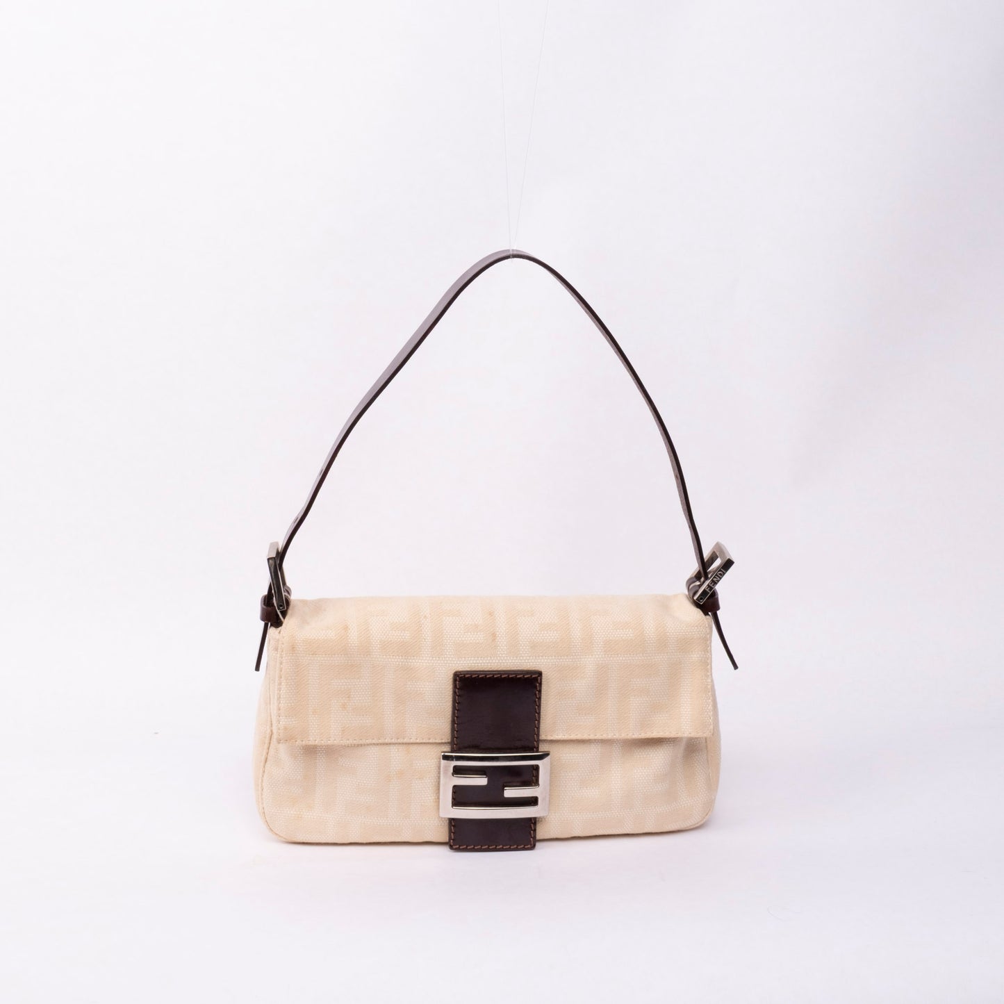 Fendi Cream Zucca Monogram Canvas Baguette Shoulder Bag