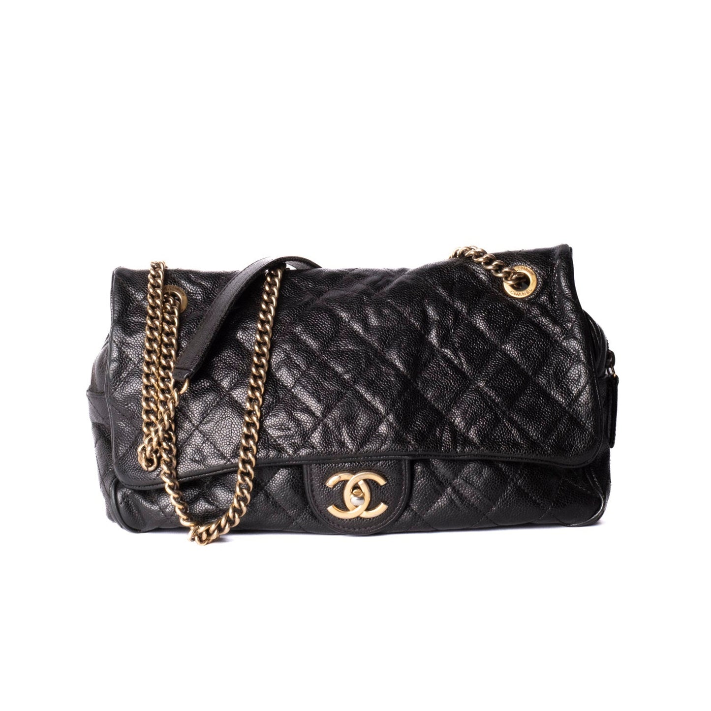 Chanel 2012 Black Crumple Effect Caviar Shiva Slouchy Camera Flap Bag