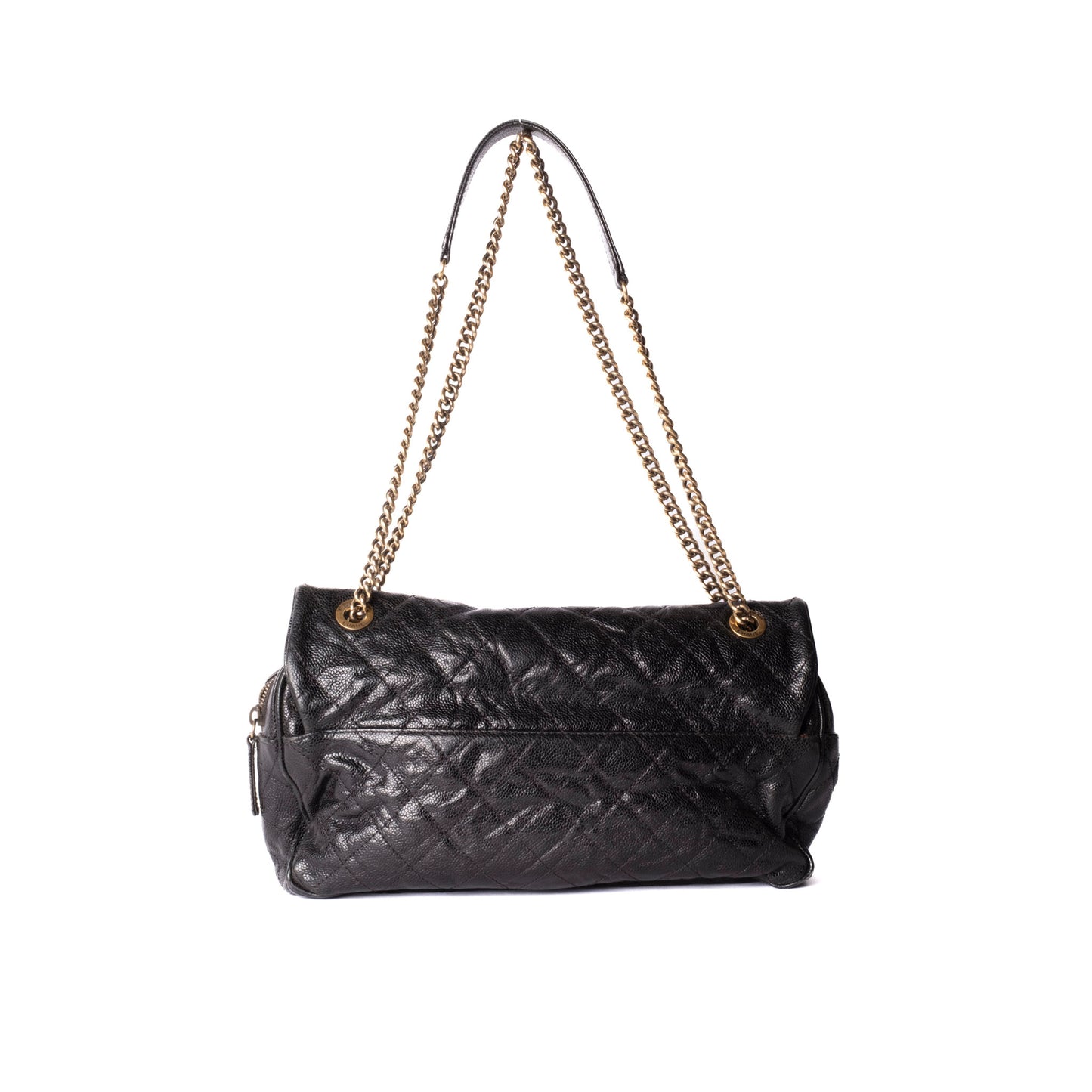 Chanel 2012 Black Crumple Effect Caviar Shiva Slouchy Camera Flap Bag