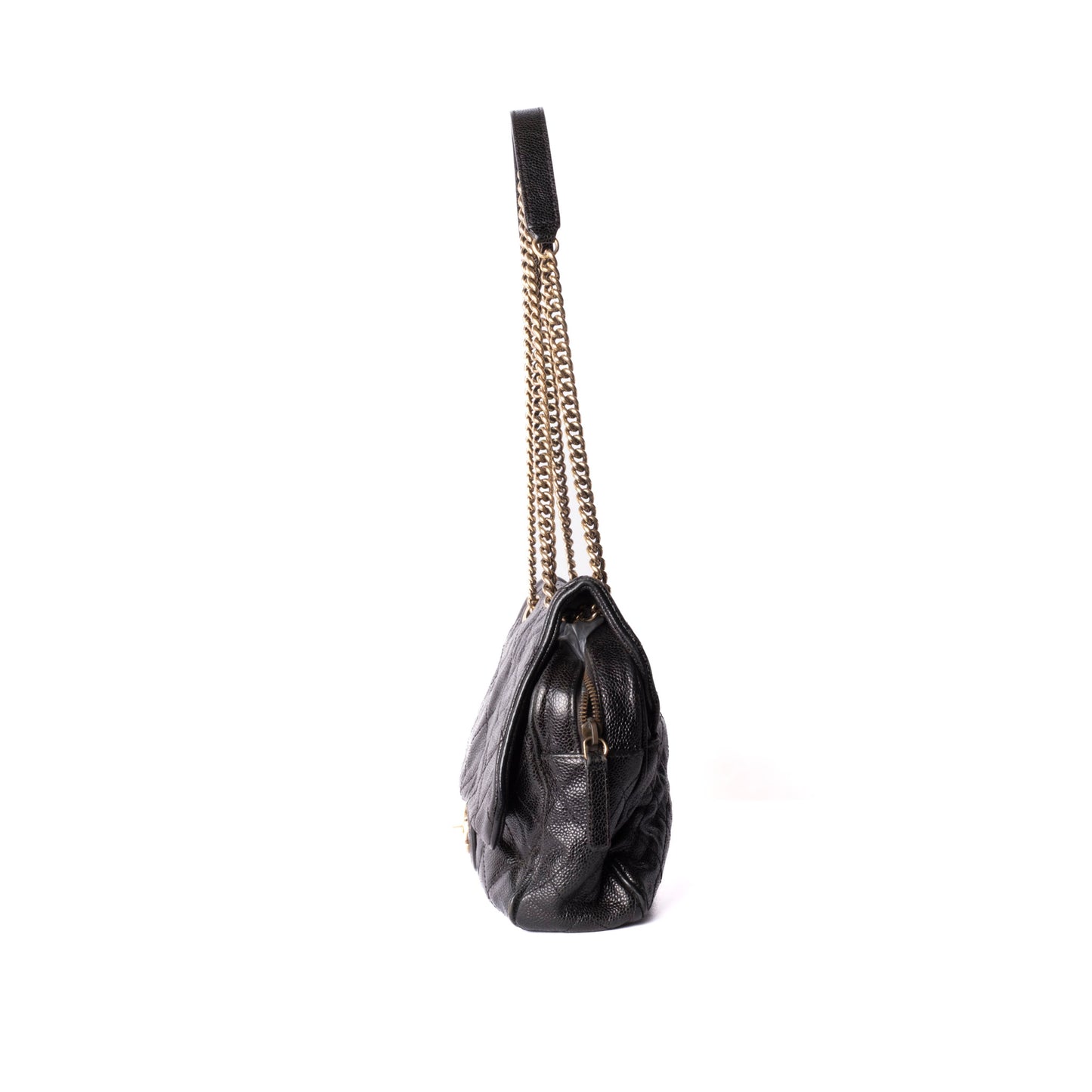 Chanel 2012 Black Crumple Effect Caviar Shiva Slouchy Camera Flap Bag