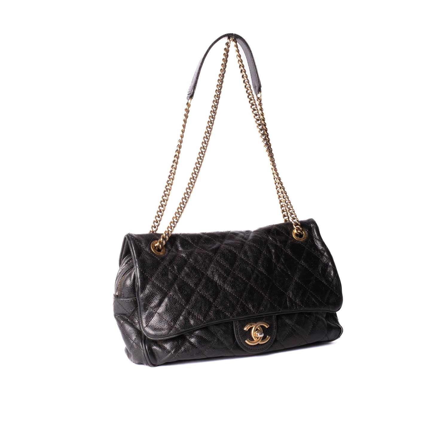 Chanel 2012 Black Crumple Effect Caviar Shiva Slouchy Camera Flap Bag