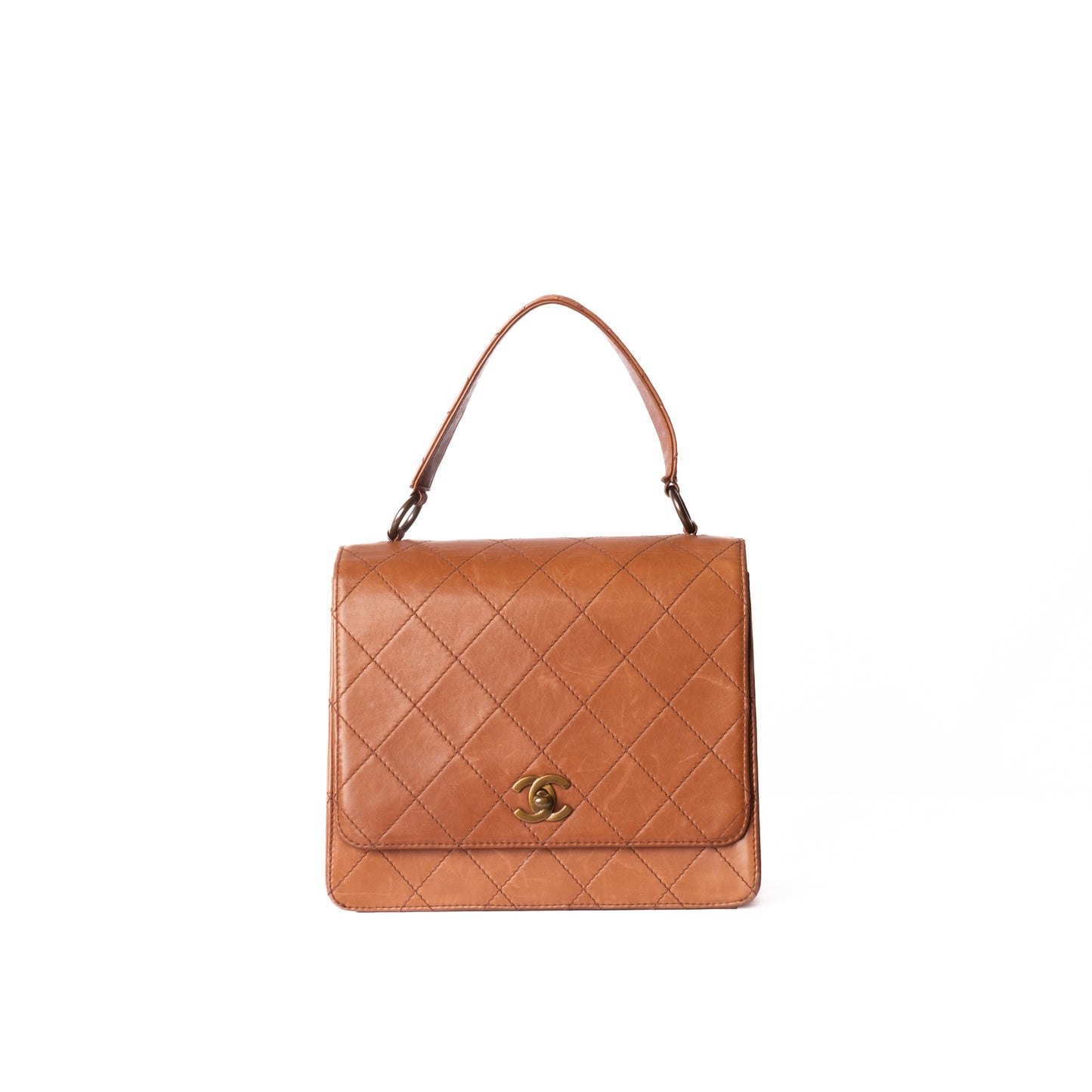 Chanel 1997 Brown Lambskin Leather Quilted Kelly Top Handle Flap