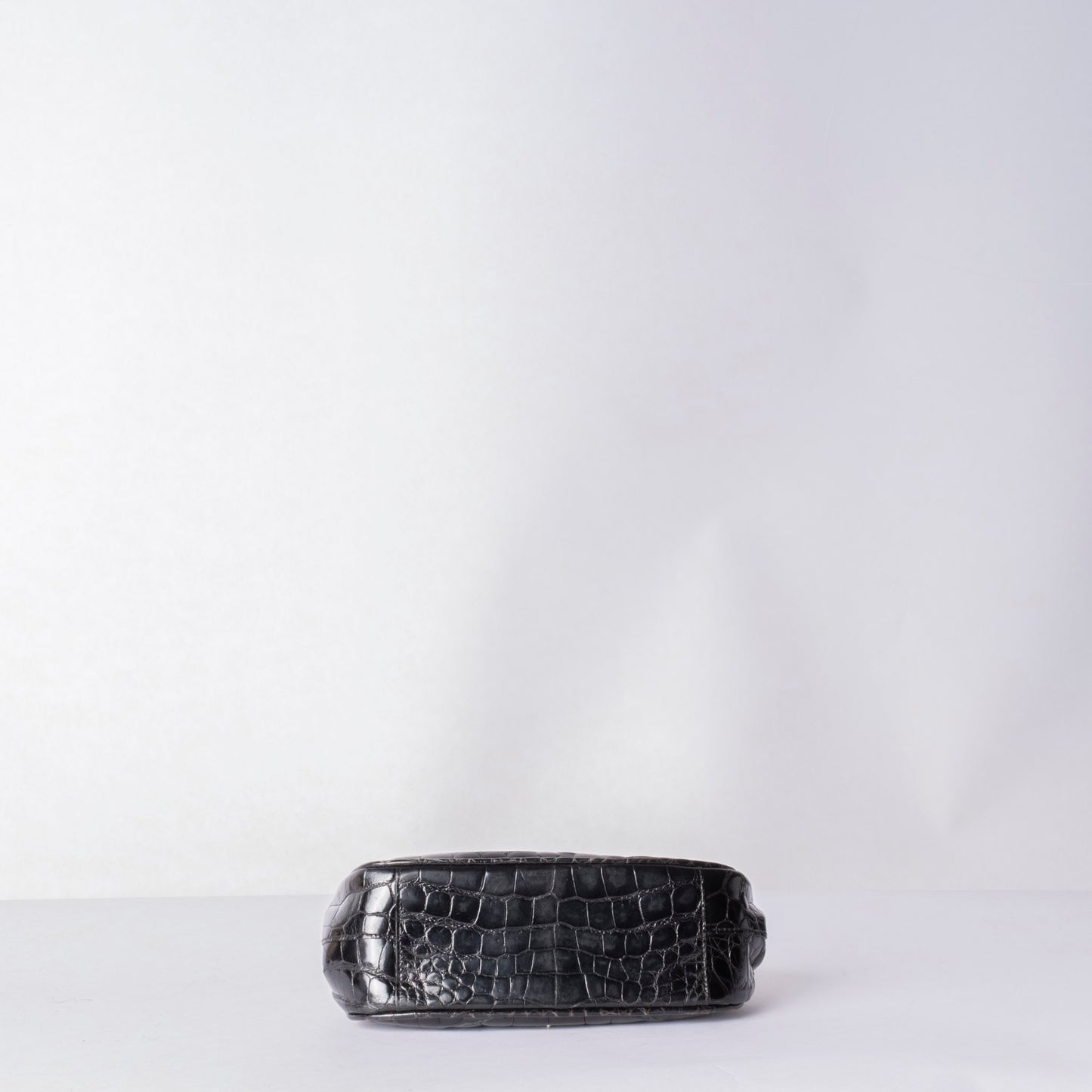 RARE Prada Black Alligator Shine Leather Small Evening Bag w/ Mirror
