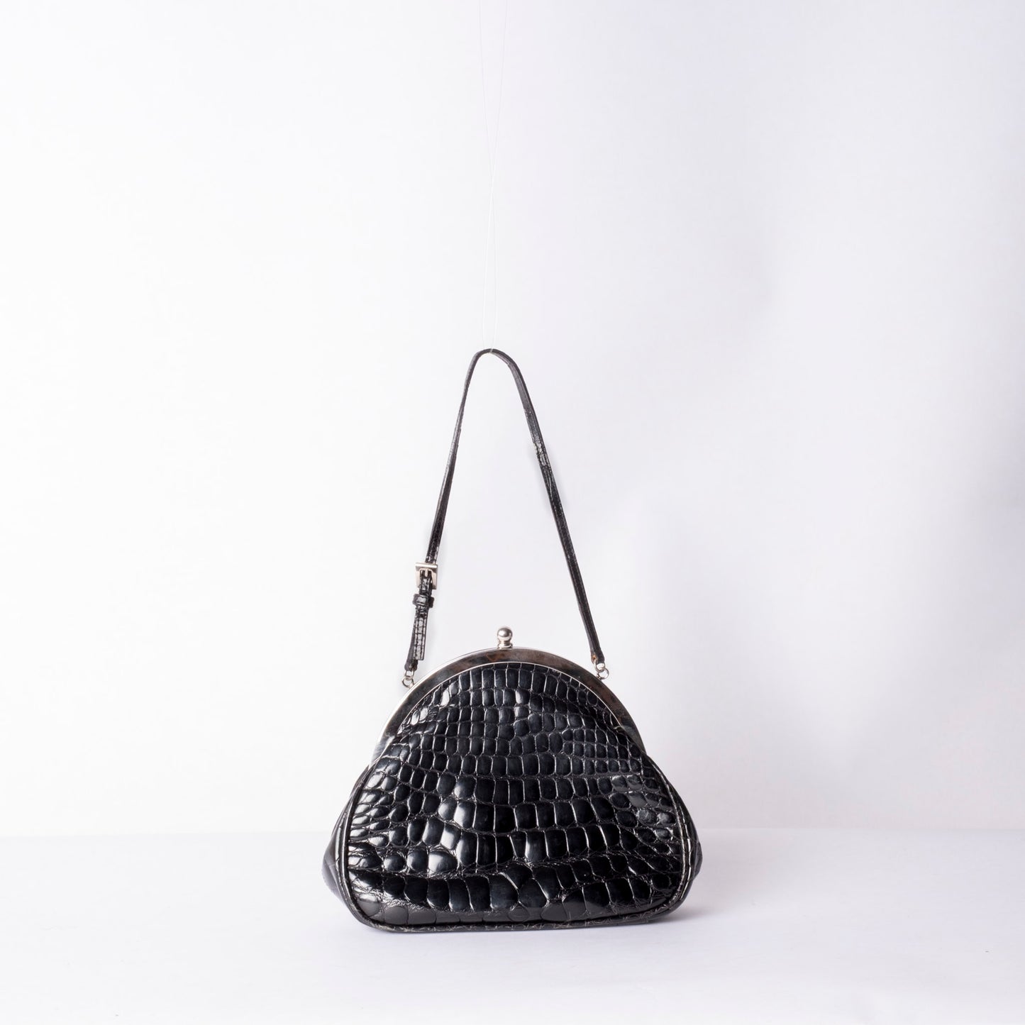 RARE Prada Black Alligator Shine Leather Small Evening Bag w/ Mirror