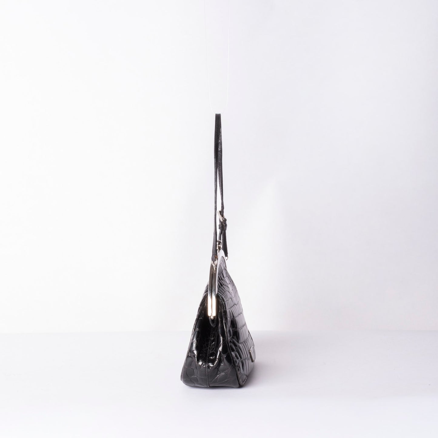 RARE Prada Black Alligator Shine Leather Small Evening Bag w/ Mirror