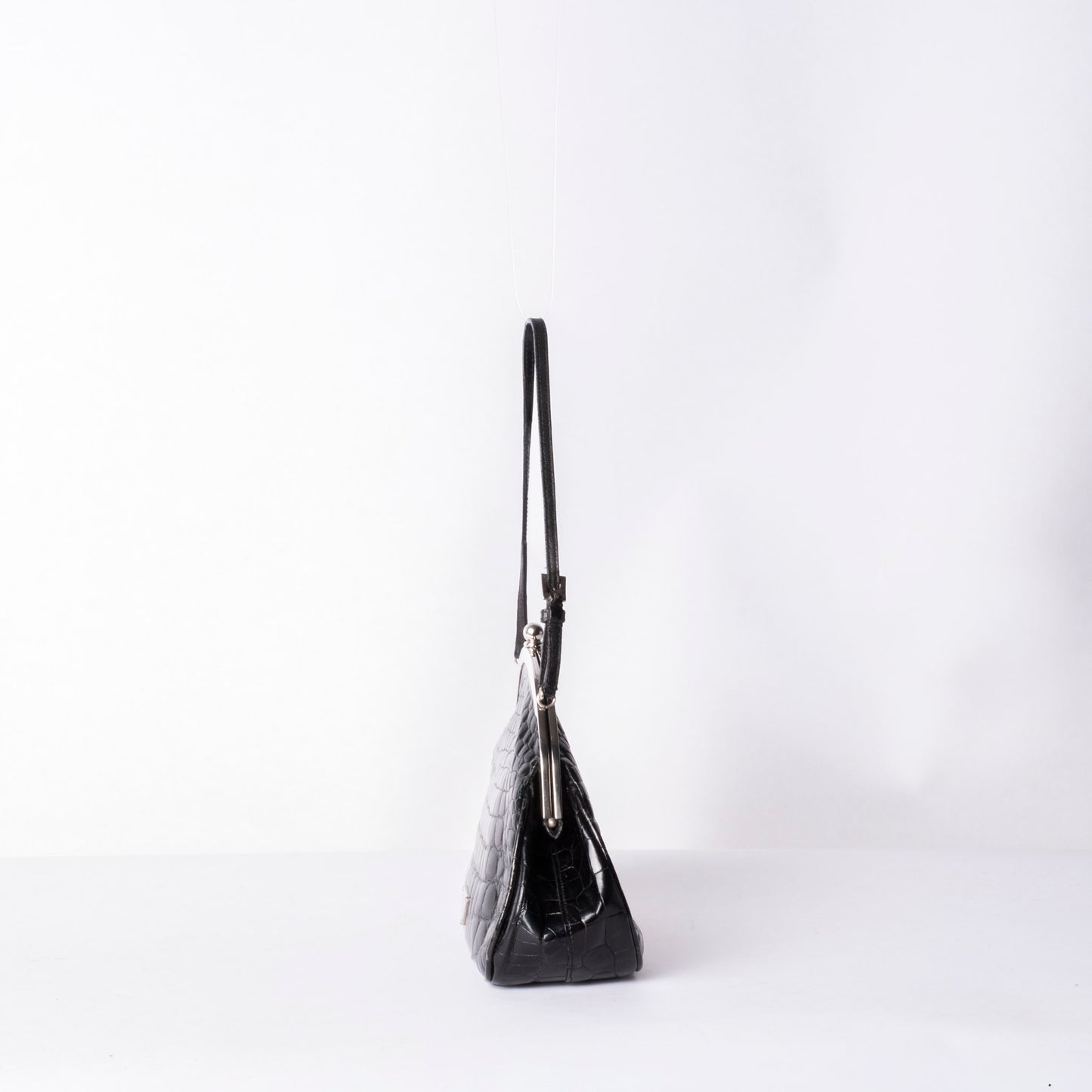 RARE Prada Black Alligator Shine Leather Small Evening Bag w/ Mirror