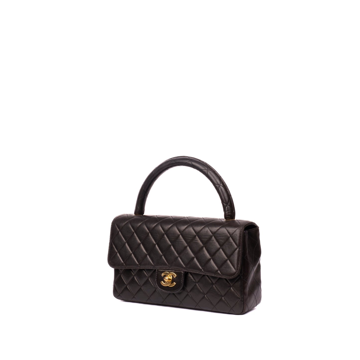 Chanel Dark Brown Lambskin Leather Quilted Kelly Top Handle Bag