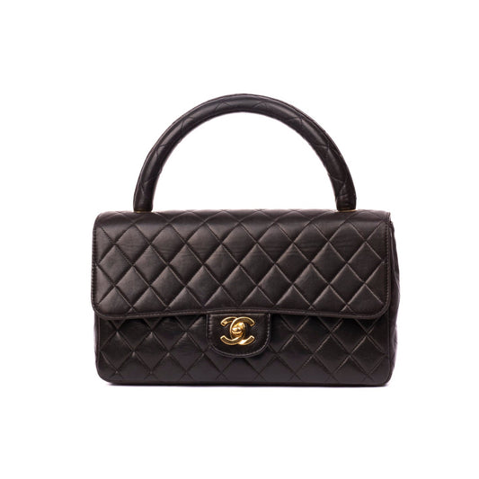 Chanel Dark Brown Lambskin Leather Quilted Kelly Top Handle Bag